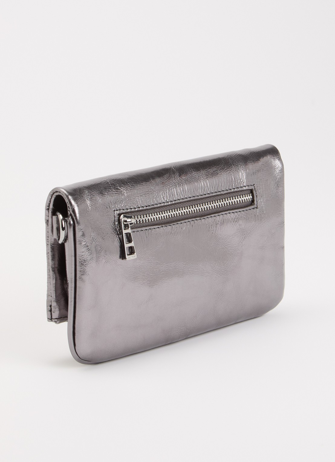 Zadig&Voltaire Rock Nano clutch van leer met metallic finish en afneembare schouderriem - achterkant zilver
