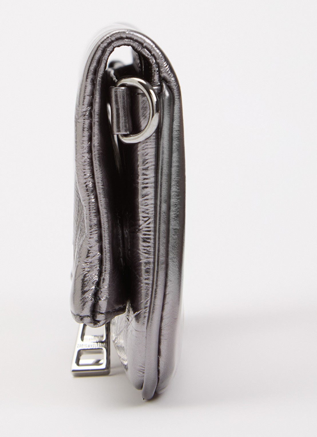 Zadig&Voltaire Rock Nano clutch van leer met metallic finish en afneembare schouderriem - detail 3 zilver