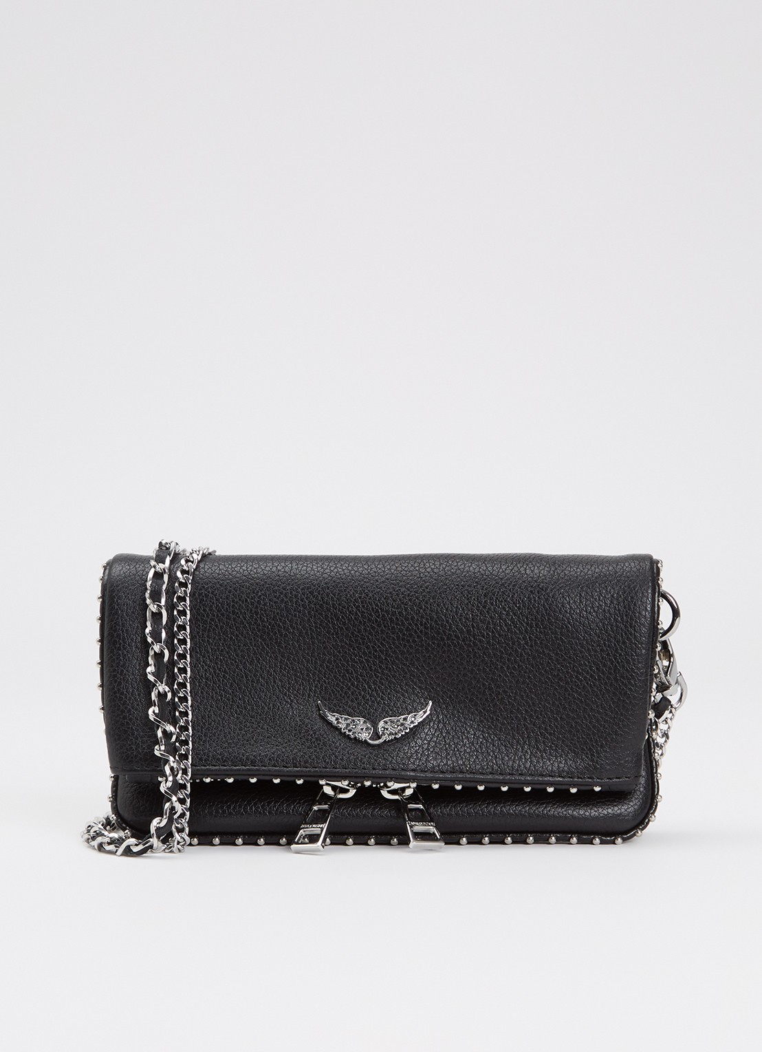 Zadig&Voltaire Rock Nano Grained clutch van leer met studs - voorkant zwart
