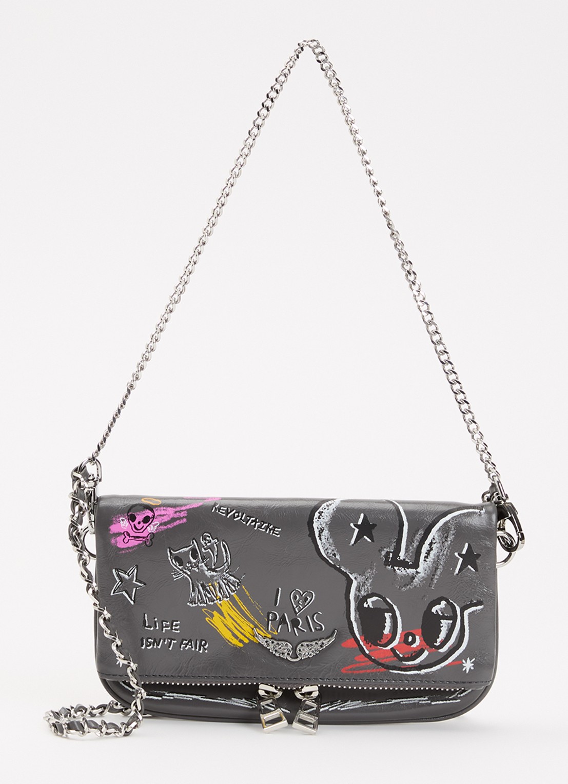 Zadig&Voltaire Rock Nano Humberto clutch van leer  - voorkant 5 donkergrijs
