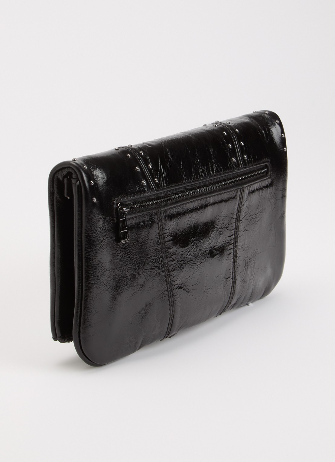 Zadig&Voltaire Rock vintage clutch van leer met metallic finish en studs - achterkant 5 zwart