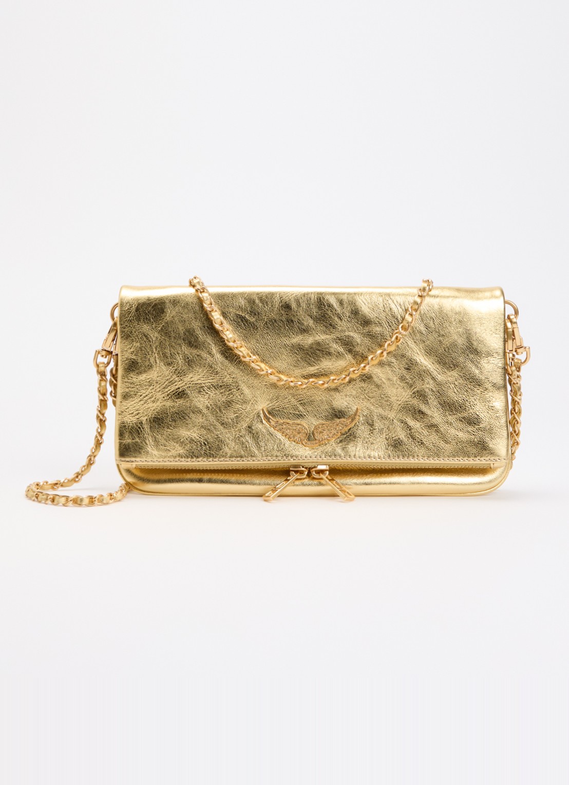 Zadig&Voltaire Rock Vintage Metal clutch van leer met afneembare schouderriem  - voorkant 2 goud