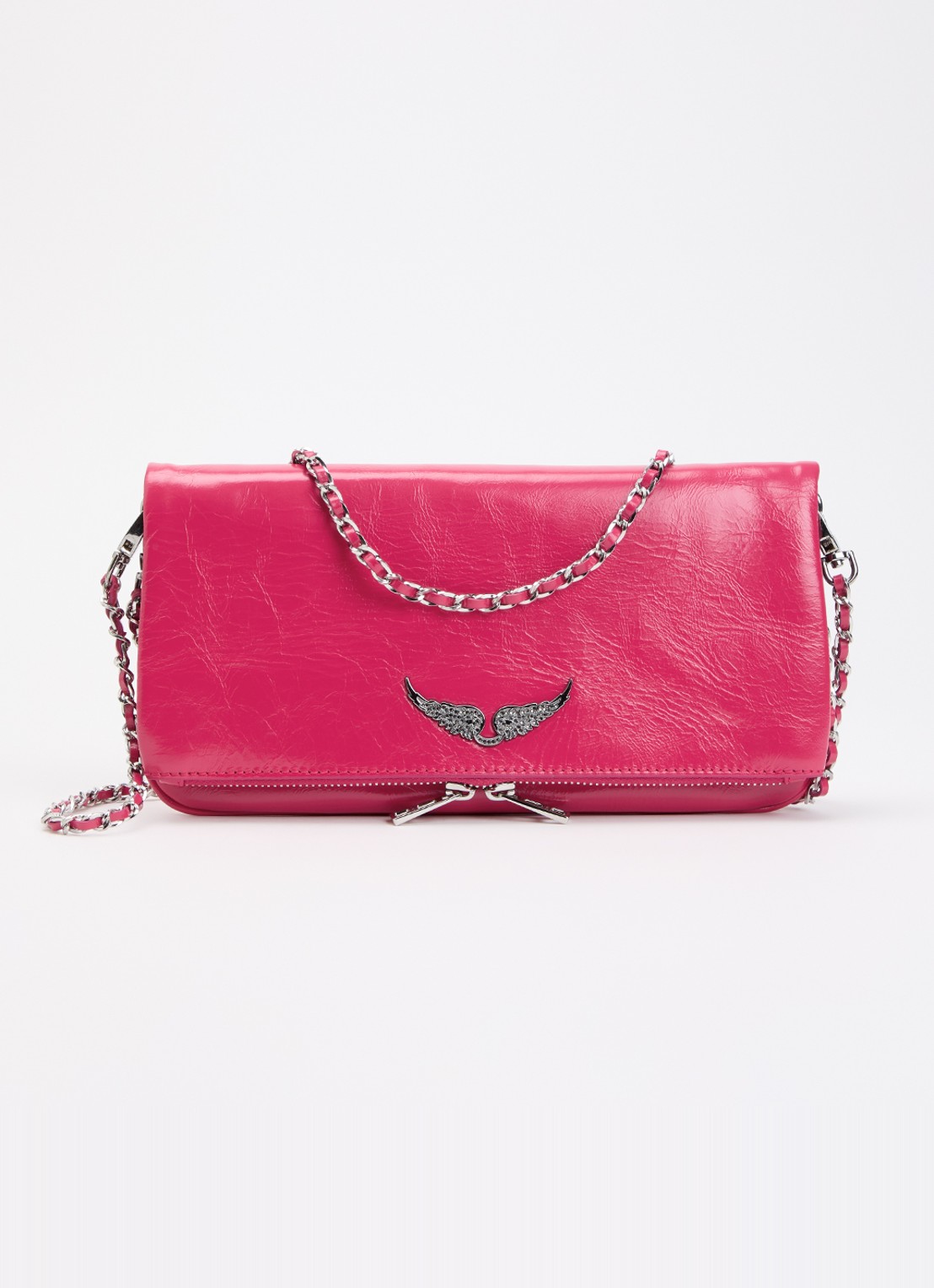 Zadig&Voltaire Rock Vintage Patent clutch van leer met afneembare schouderriem - voorkant 5 roze