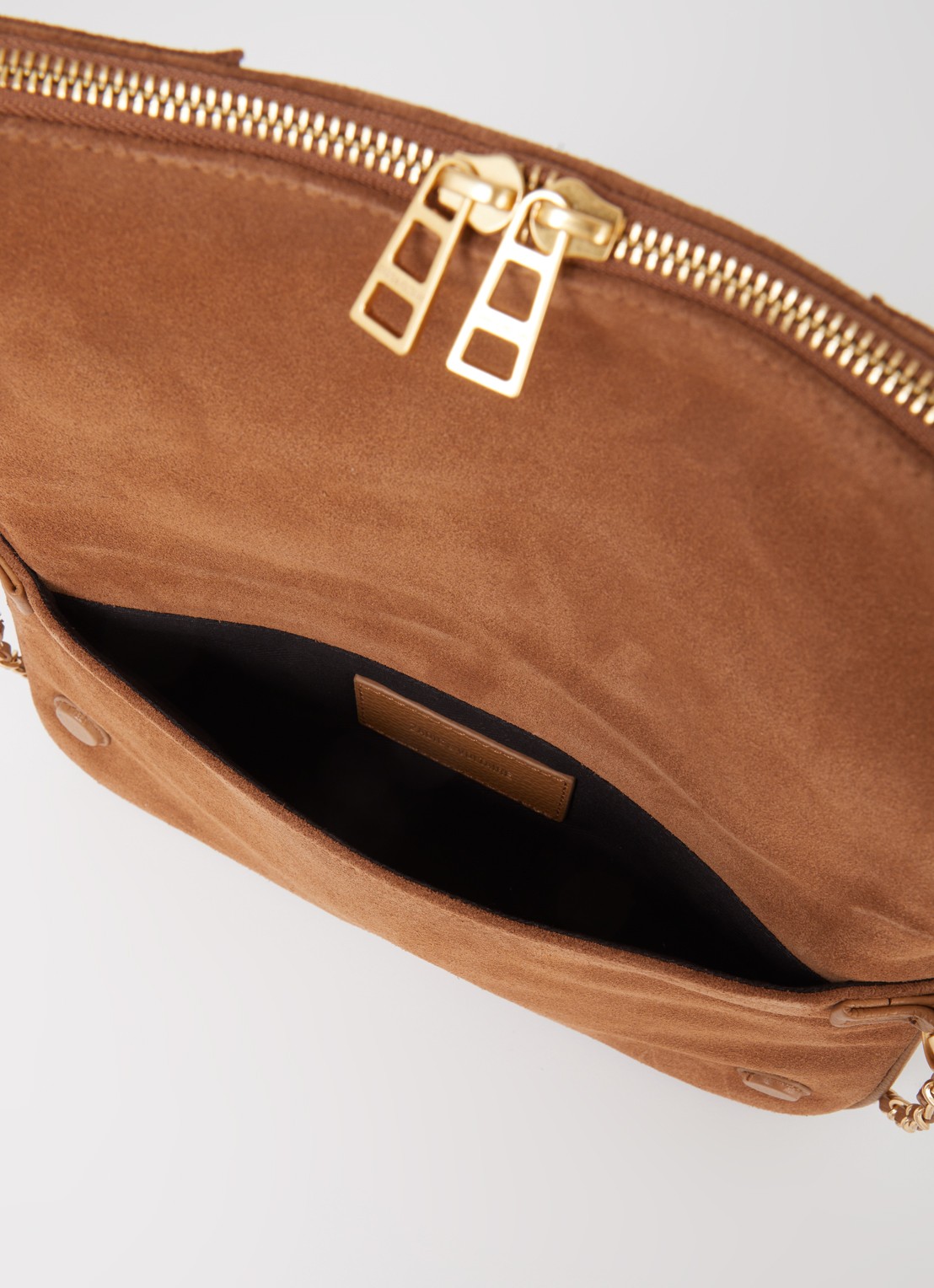 Zadig&Voltaire Rock Western clutch van suède met afneembare schouderriem  - detail 3 cognac