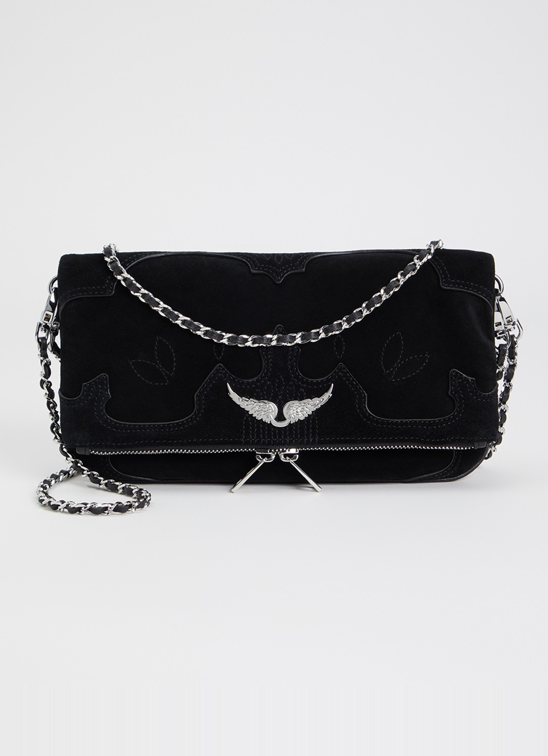 Zadig&Voltaire Rock Western clutch van suède - voorkant 5 zwart
