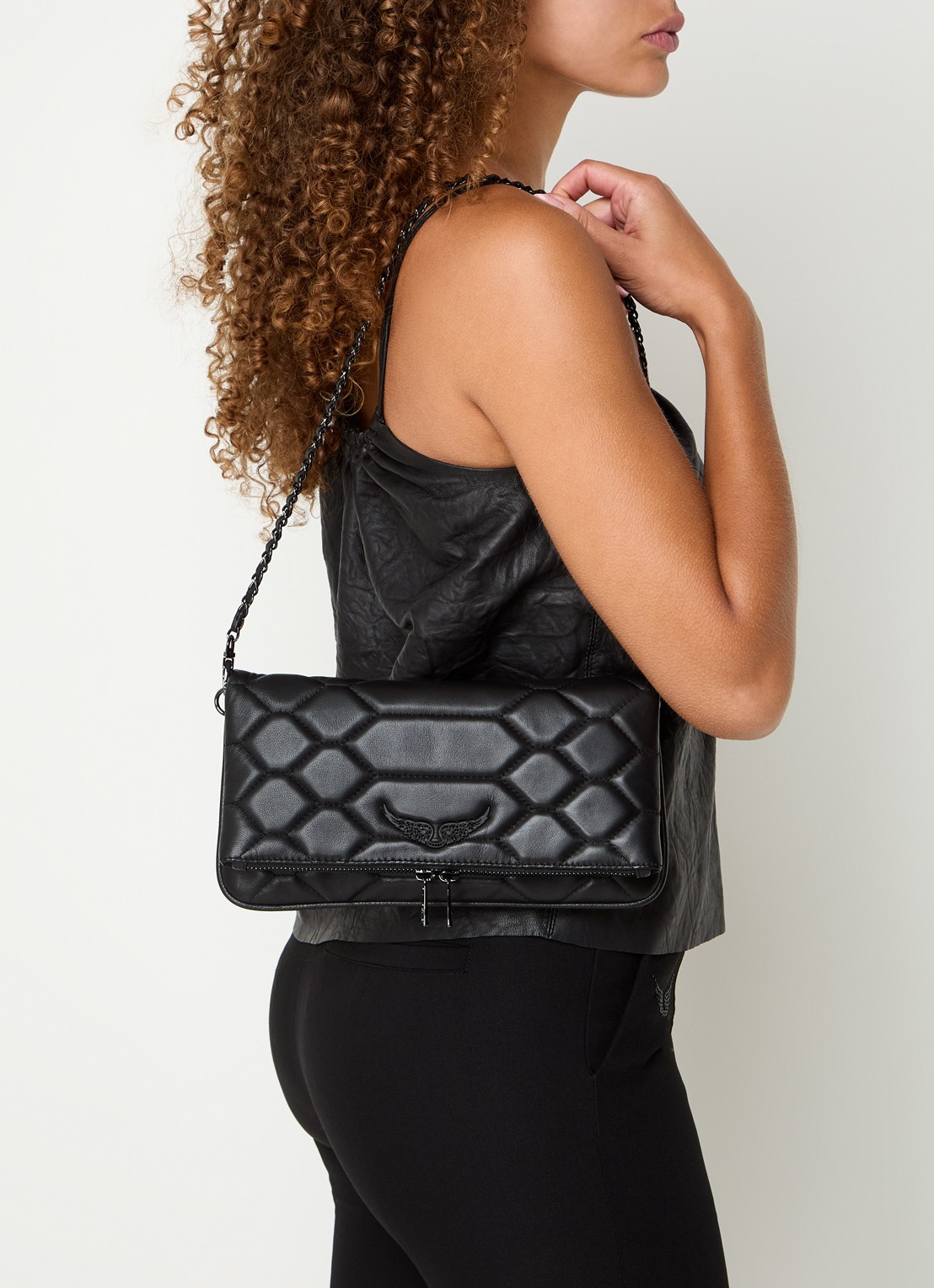 Zadig&Voltaire Rock XL schoudertas van leer - voorkant 5 zwart