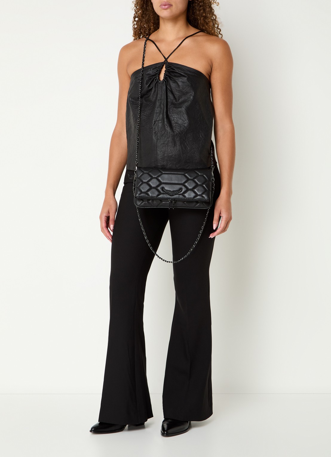 Zadig&Voltaire Rock XL schoudertas van leer - voorkant 6 zwart