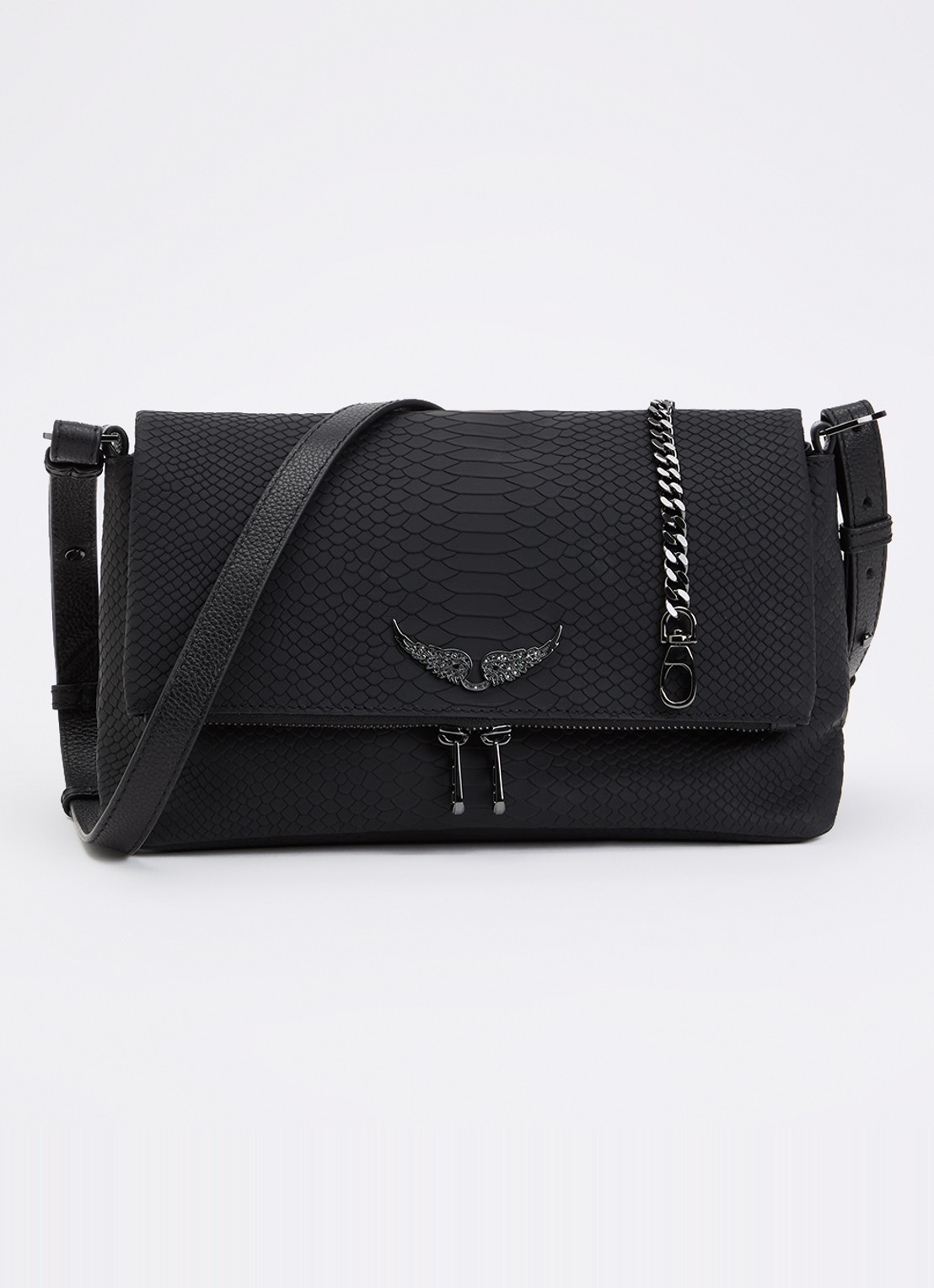 Zadig&Voltaire Rocky crossbodytas van leer met afneembare schouderriem - voorkant 2 zwart