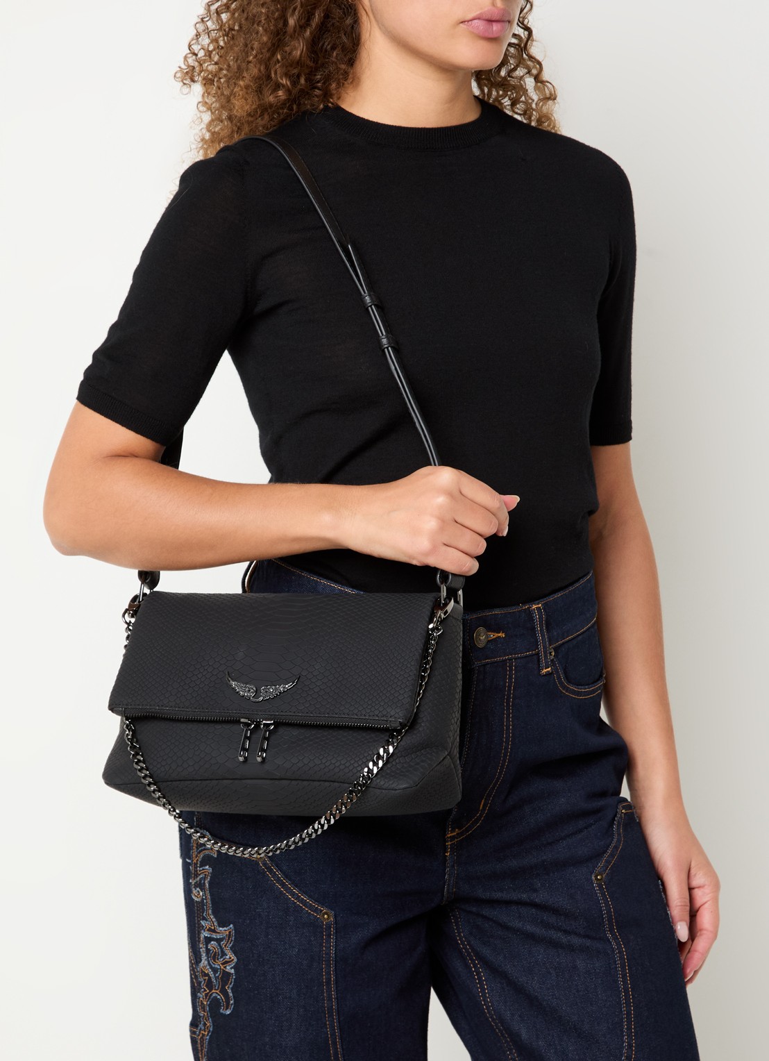 Zadig&Voltaire Rocky crossbodytas van leer met afneembare schouderriem - voorkant 3 zwart