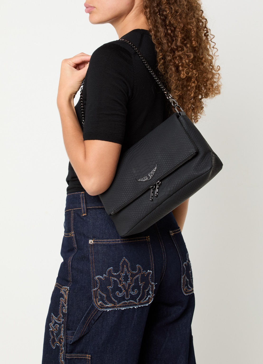 Zadig&Voltaire Rocky crossbodytas van leer met afneembare schouderriem - voorkant 4 zwart