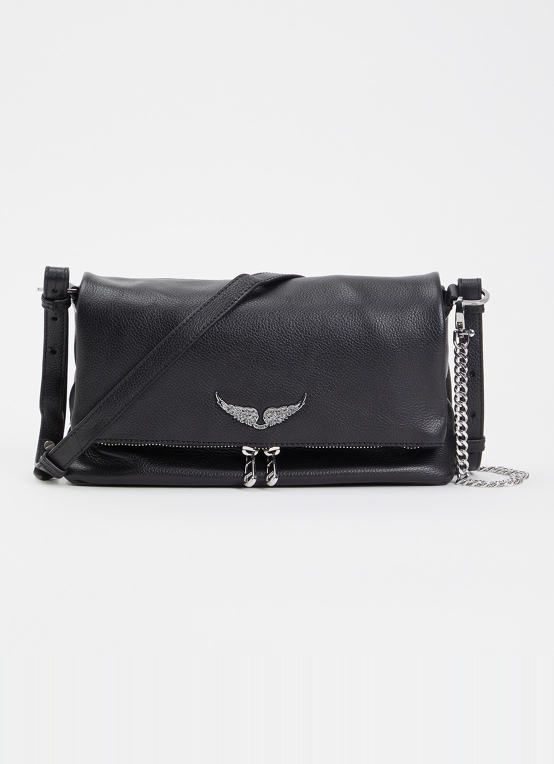 Zadig&Voltaire Rocky II schoudertas van leer met logo - voorkant 5 diepzwart