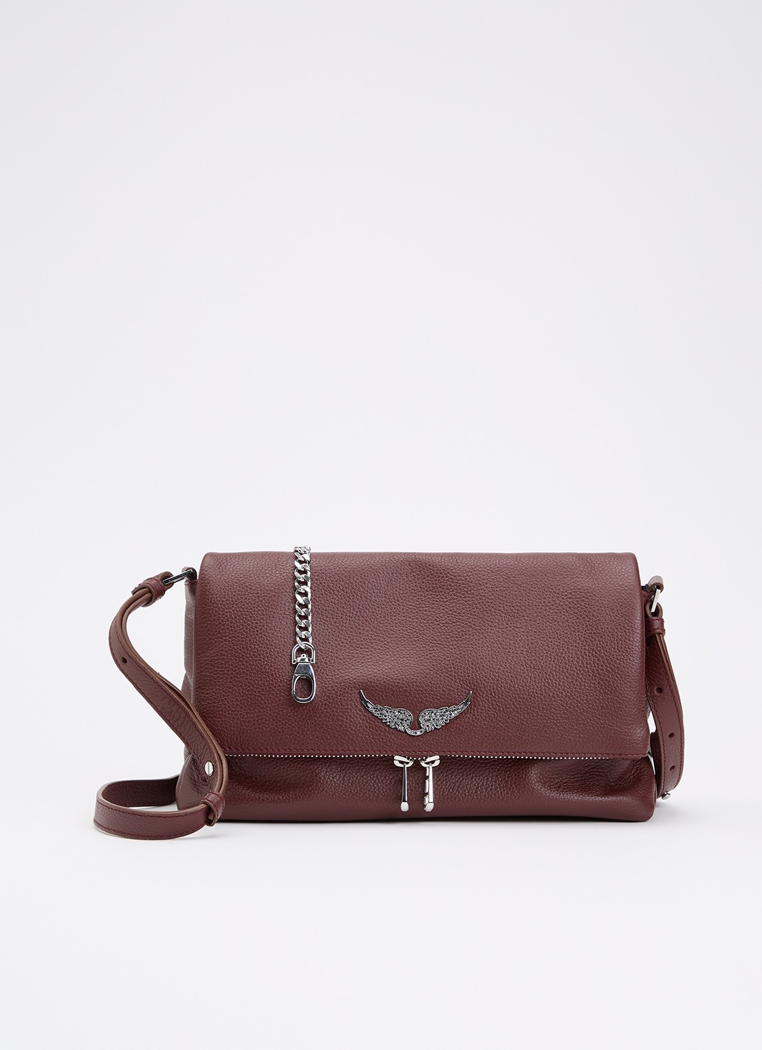 Zadig&Voltaire Rocky II schoudertas van leer met logo - voorkant 4 bordeauxrood