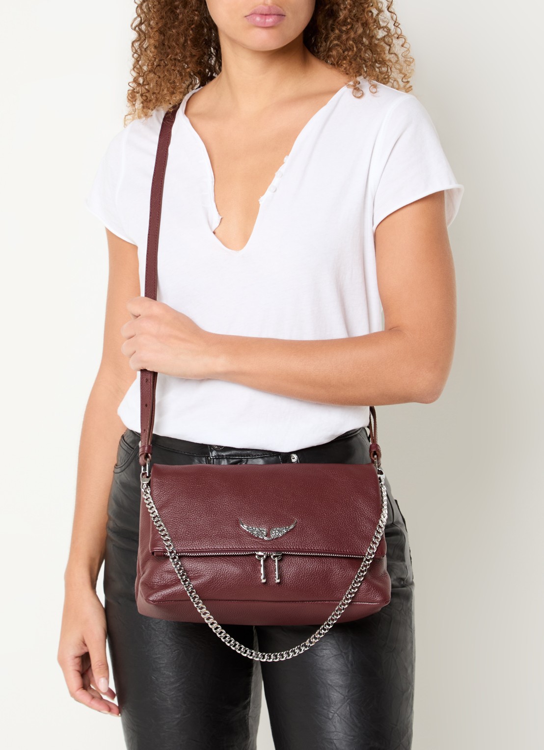 Zadig&Voltaire Rocky II schoudertas van leer met logo - voorkant 5 bordeauxrood