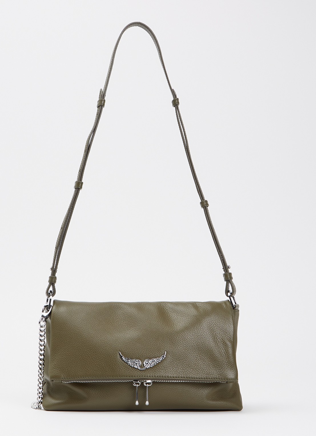 Zadig&Voltaire Rocky II schoudertas van leer met logo - voorkant bronsgroen