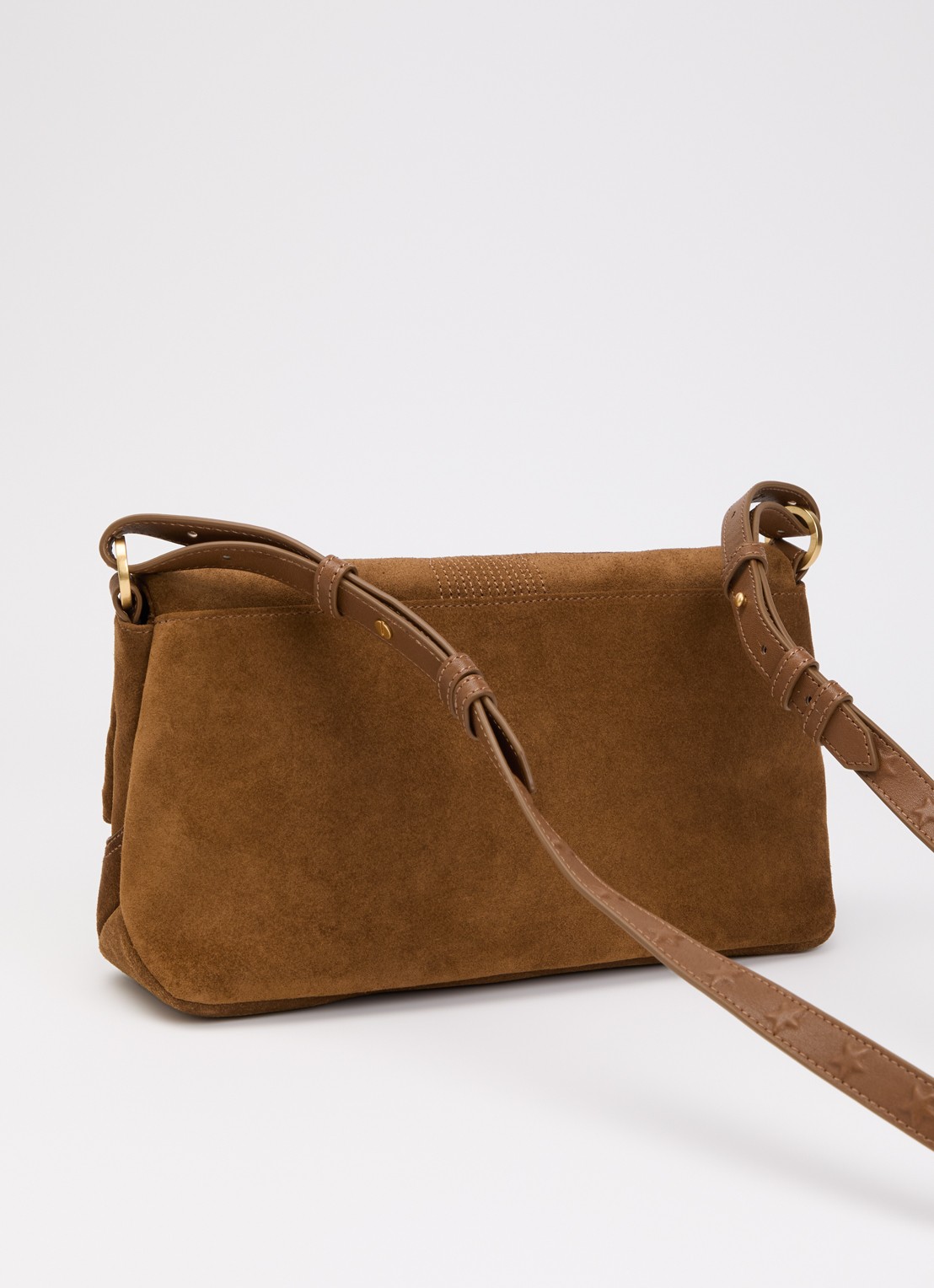 Zadig&Voltaire Rocky II Wester crossbodytas van suède met afneembare schouderriem - achterkant cognac