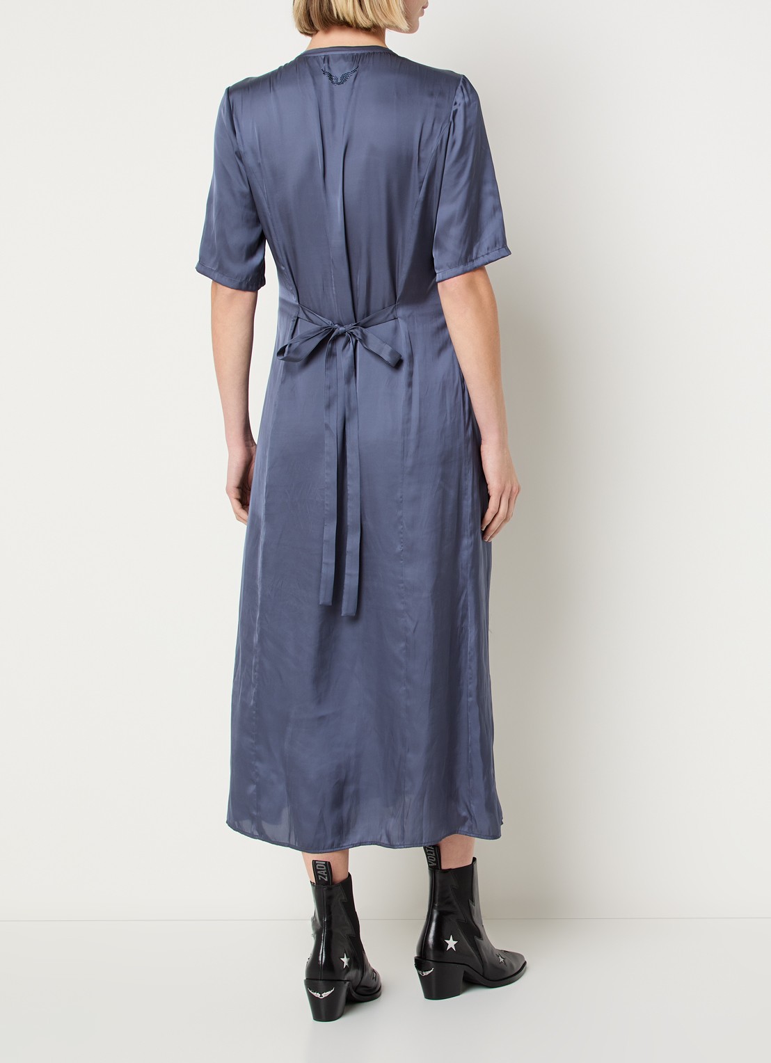 Zadig&Voltaire Rodalan midi jurk van satijn met split - achterkant 4 royalblauw