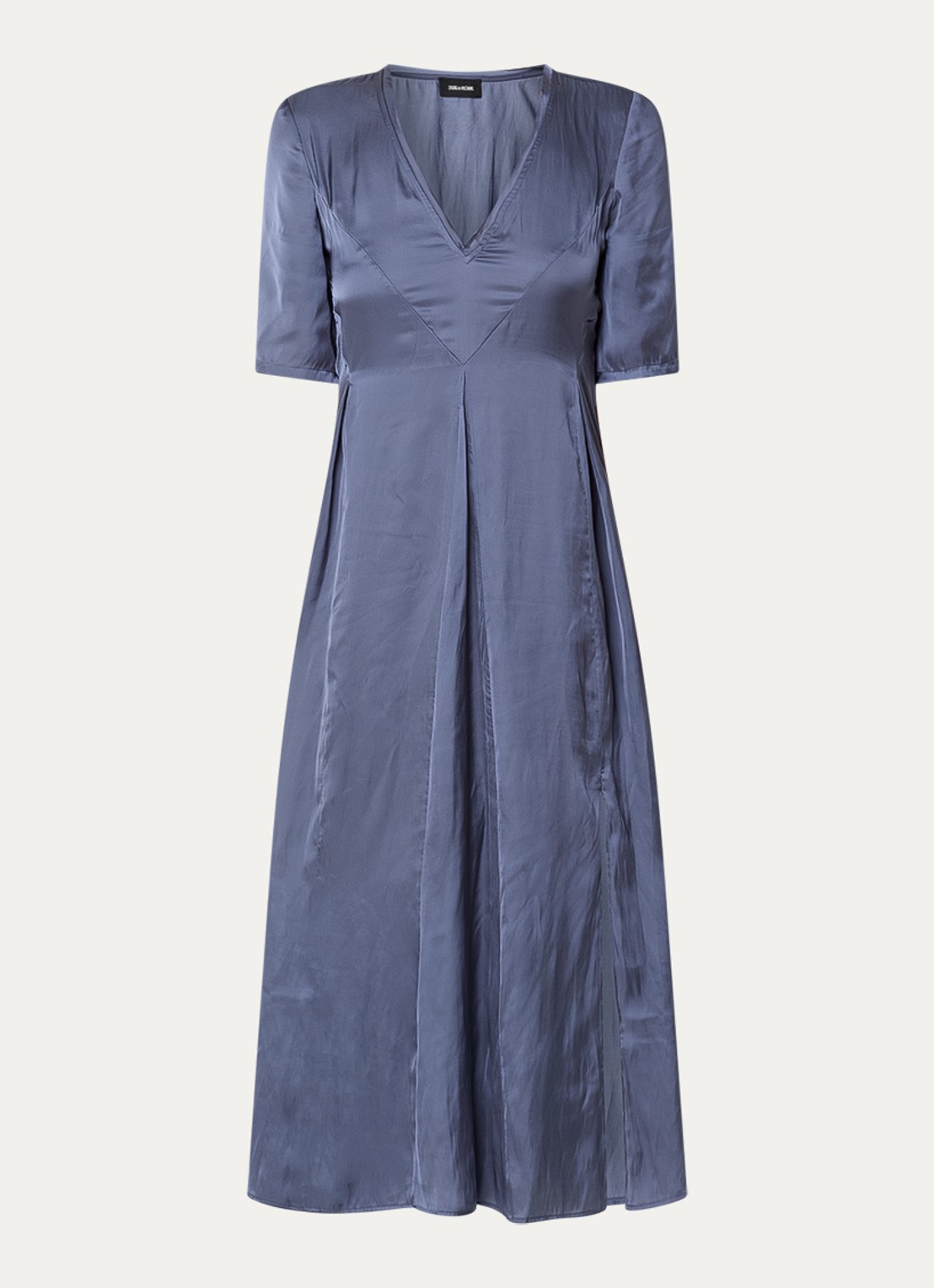 Zadig&Voltaire Rodalan midi jurk van satijn met split - voorkant royalblauw