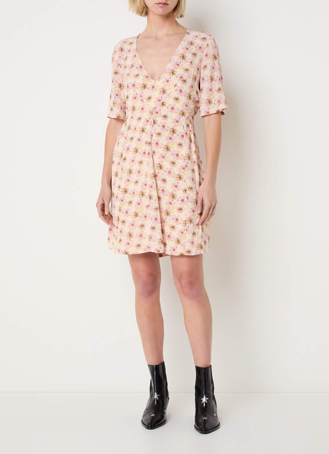 Zadig&Voltaire Rodalas smooth mini tuniekjurk met bloemenprint - voorkant 4 roze