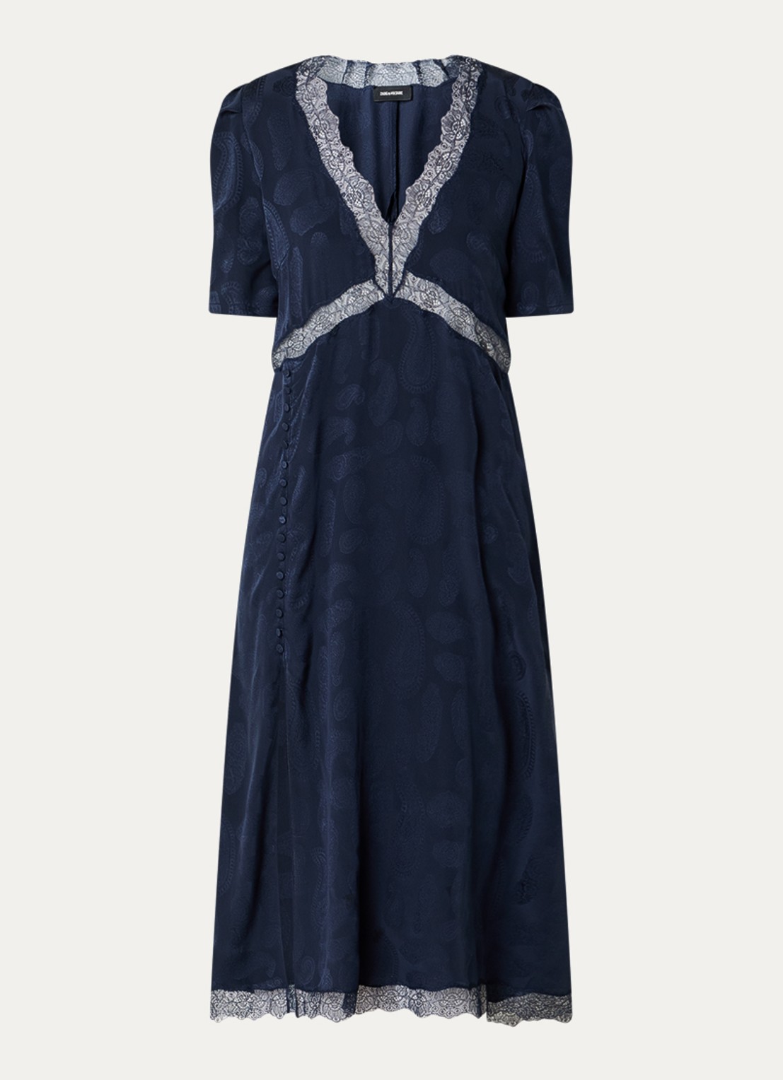 Zadig&Voltaire Rodexa mini jurk van zijde met print en details van kant  - voorkant 3 donkerblauw