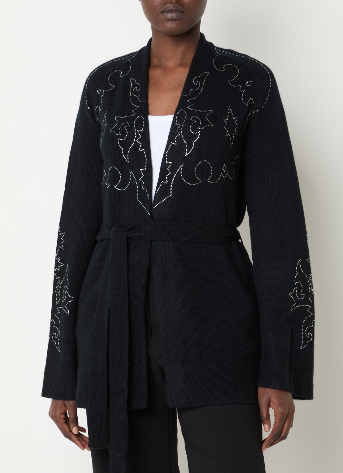 Zadig&Voltaire Salomy fijngebreid vest van kasjmier met strass - detail zwart