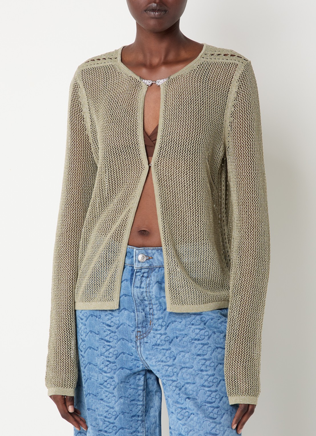 Zadig&Voltaire Saya vest met lurex en opengewerkt dessin - detail 2 mosgroen