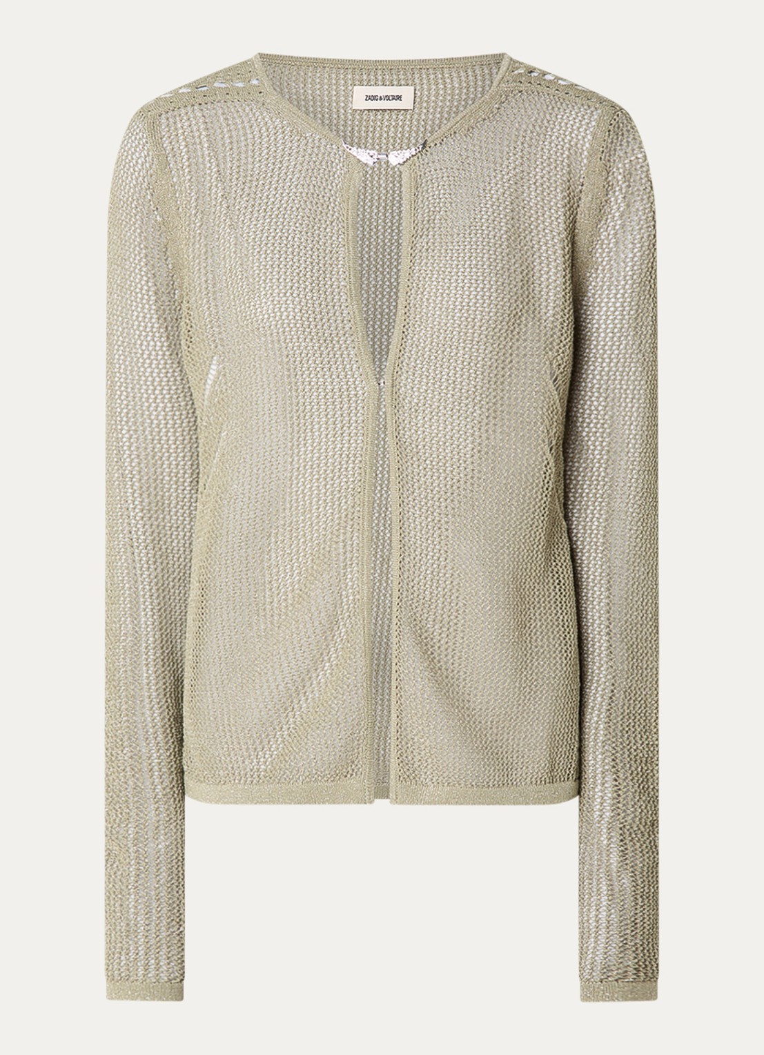 Zadig&Voltaire Saya vest met lurex en opengewerkt dessin - voorkant 3 mosgroen