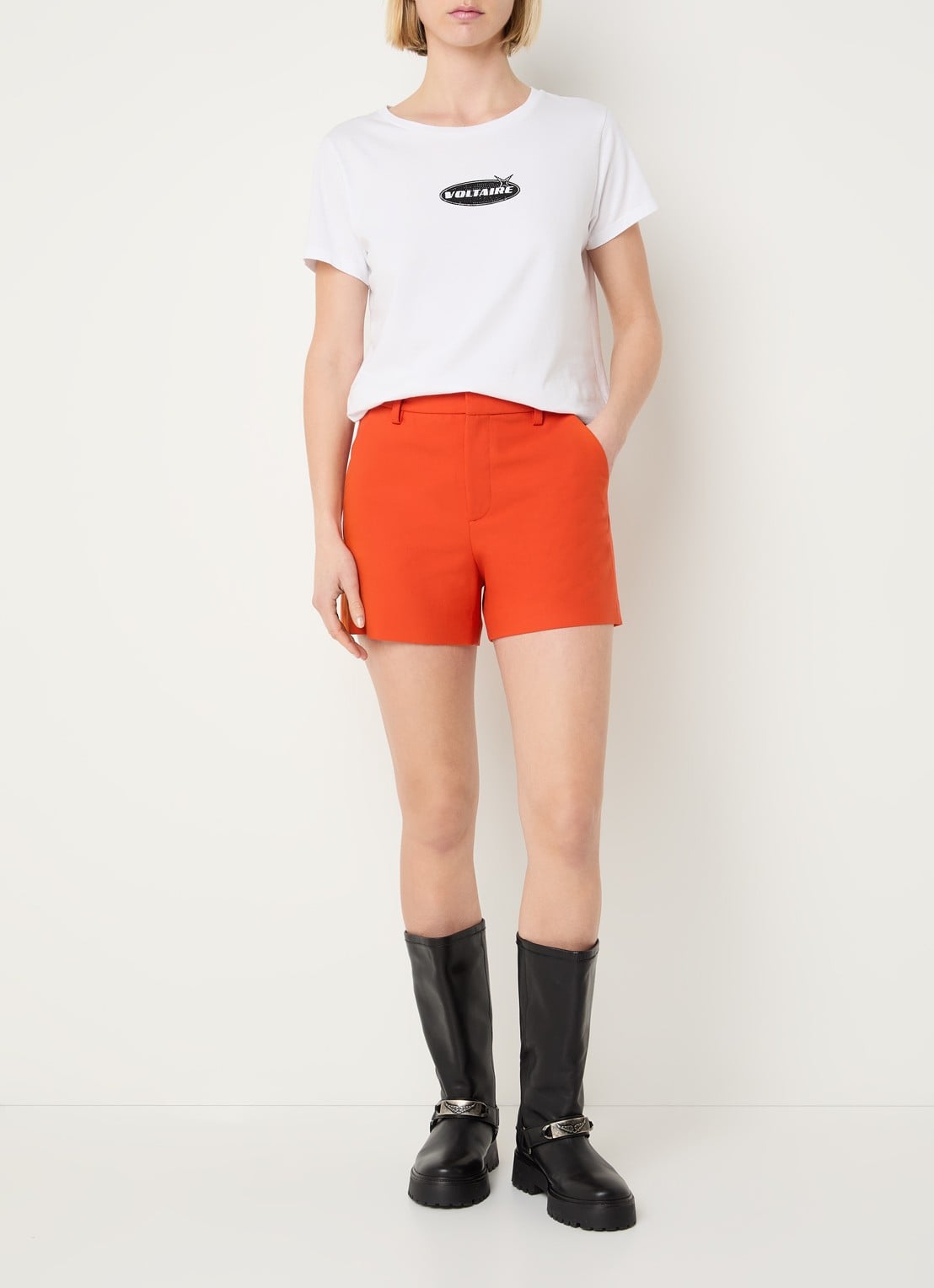 Zadig&Voltaire Sidou high waist straight fit korte broek  - voorkant 3 oranjerood