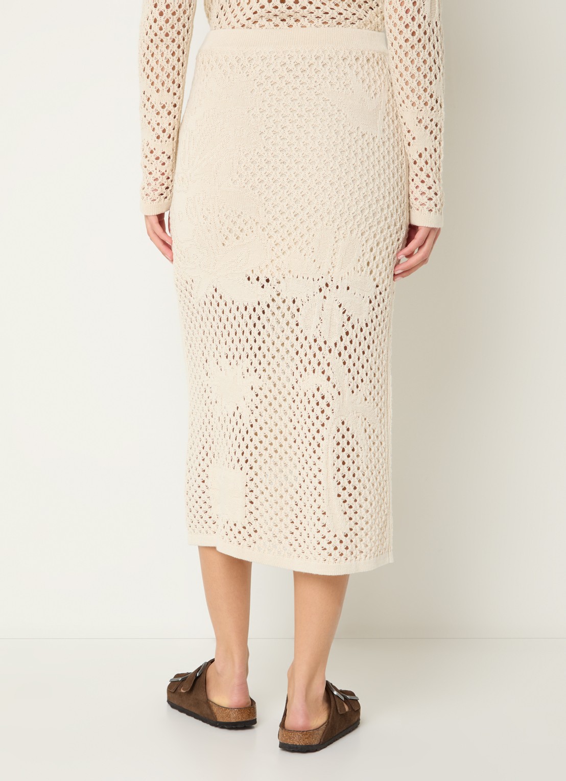 Zadig&Voltaire Soly midi kokerrok met opengewerkt dessin - achterkant 4 beige