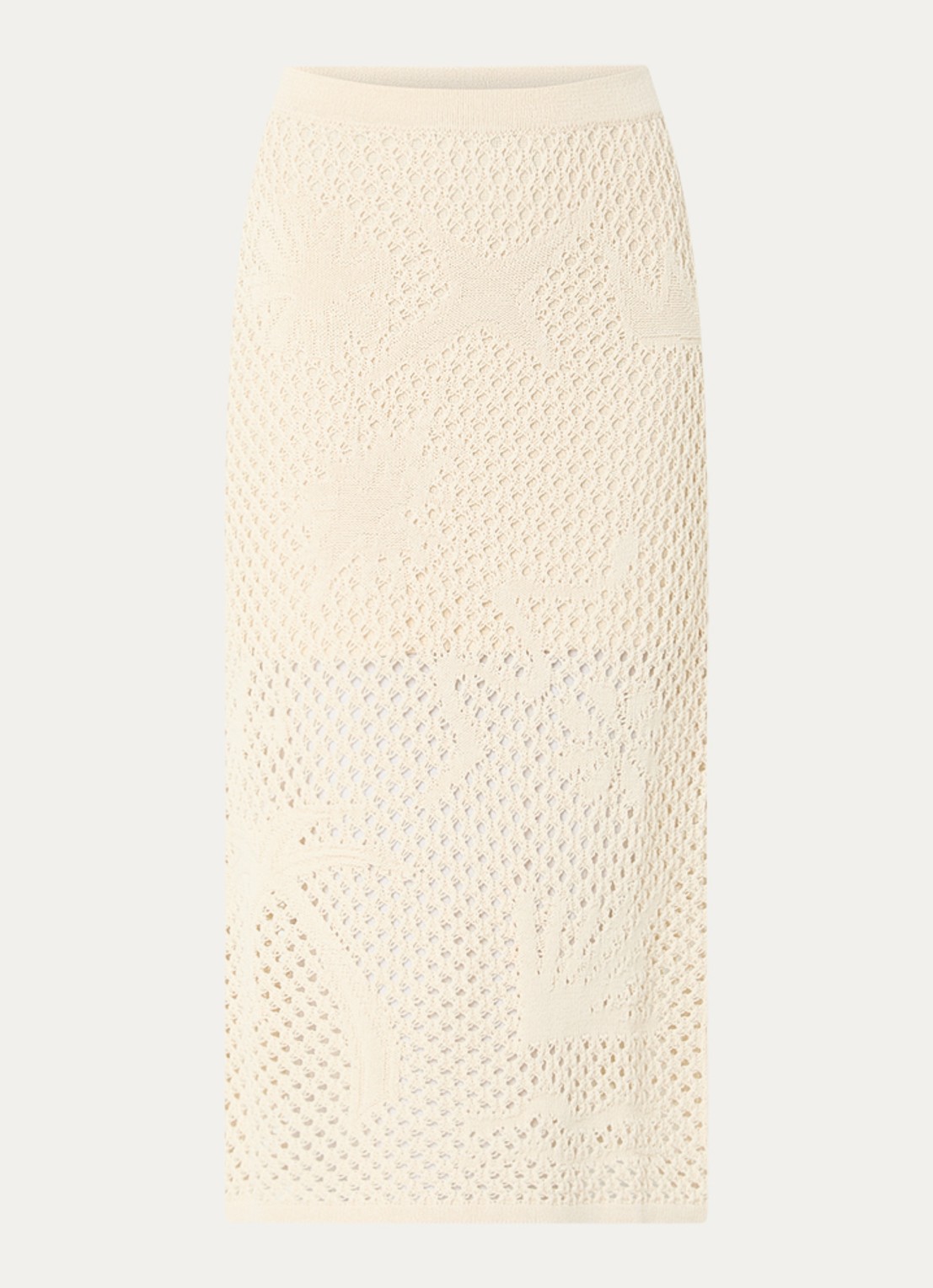 Zadig&Voltaire Soly midi kokerrok met opengewerkt dessin - voorkant beige