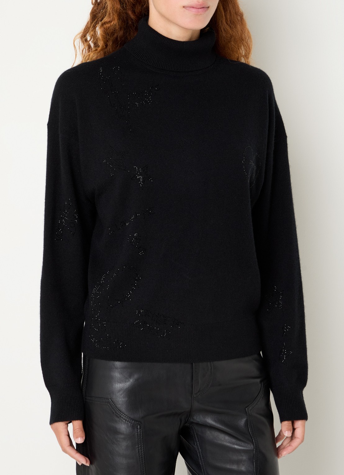 Zadig&Voltaire Souly fijngebreide coltrui van kasjmier met strass - detail 4 zwart