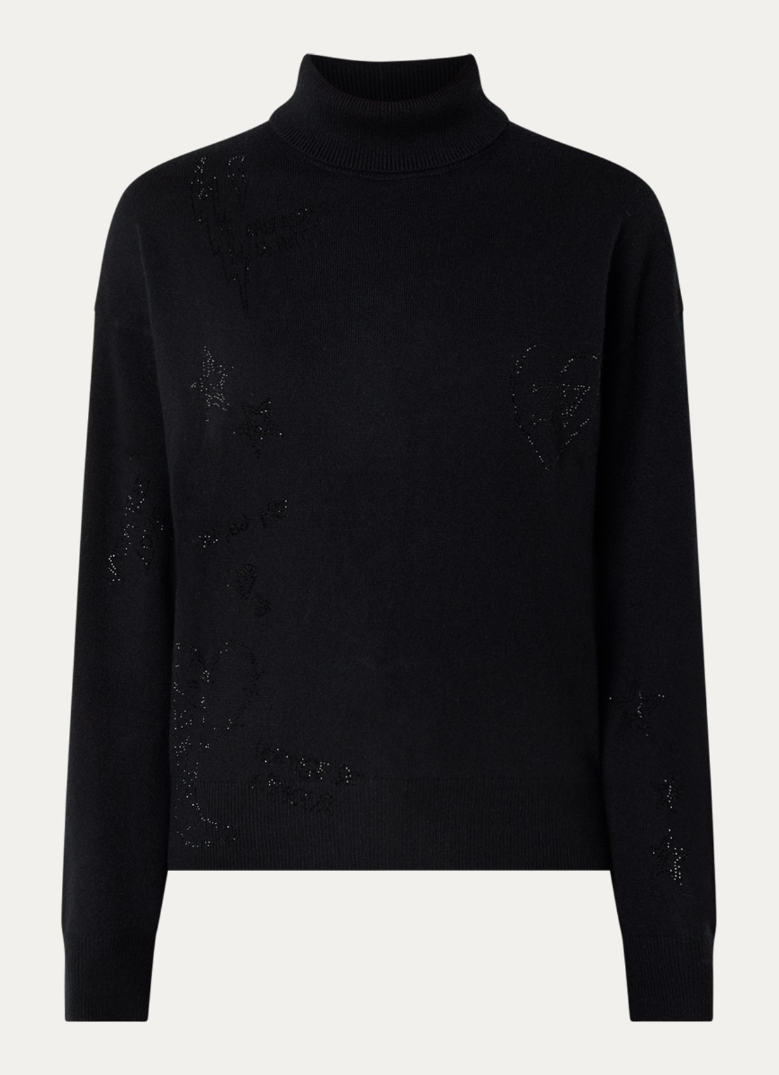 Zadig&Voltaire Souly fijngebreide coltrui van kasjmier met strass - voorkant 2 zwart