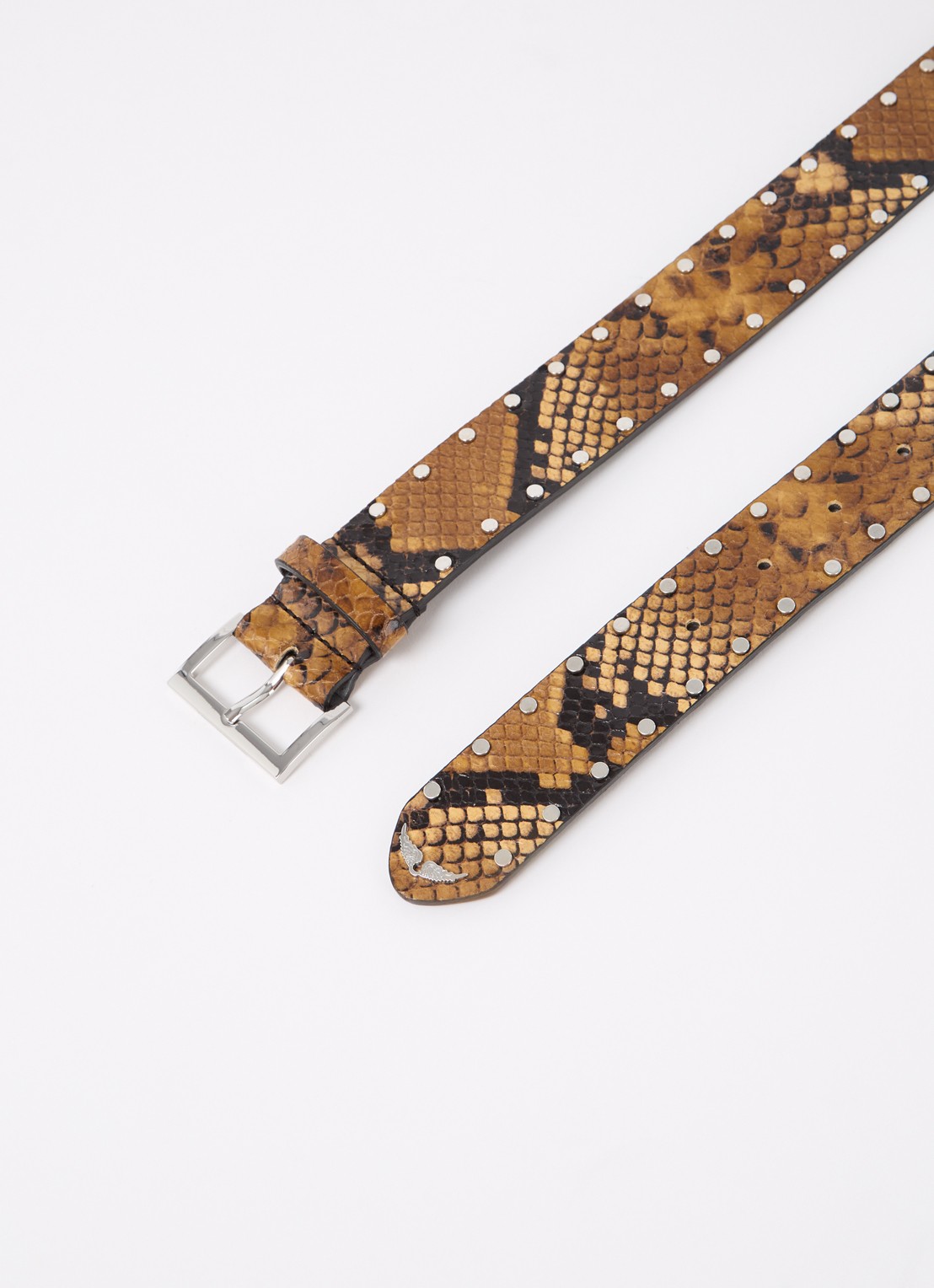 Zadig&Voltaire Starlight riem van geitenleer met slangenprint - detail 2 hazelnootbruin