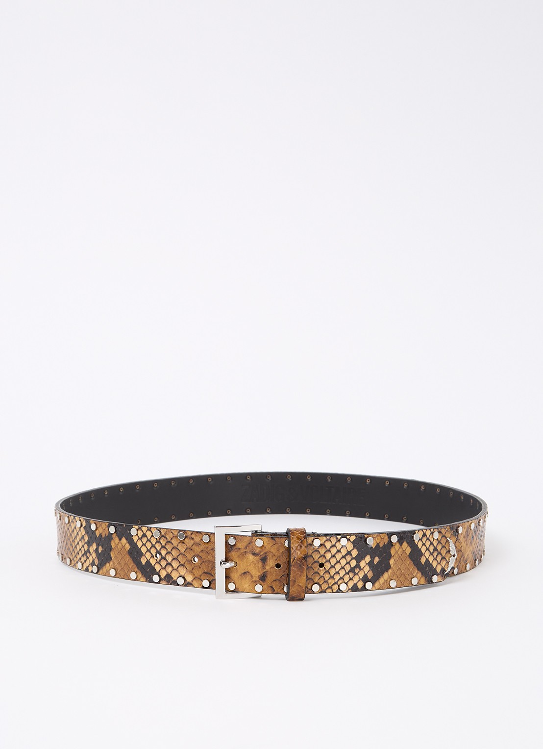 Zadig&Voltaire Starlight riem van geitenleer met slangenprint - voorkant hazelnootbruin