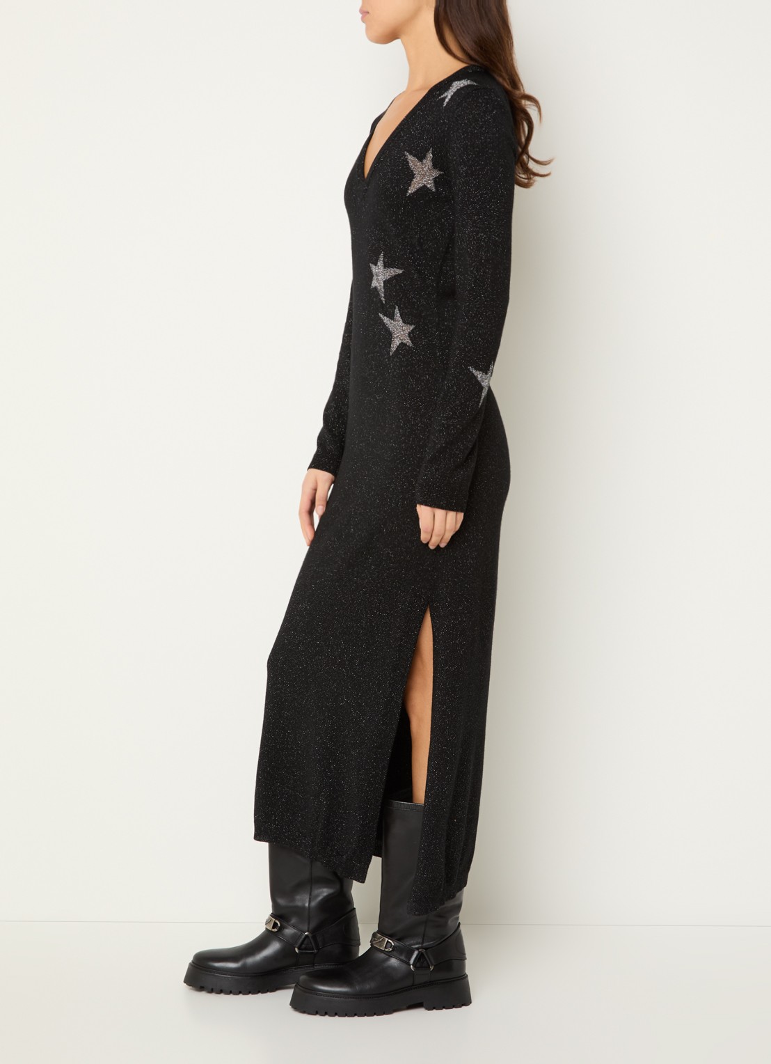 Zadig&Voltaire Stelly fijngebreide jurk met lurex en ingebreid patroon - detail 4 zwart