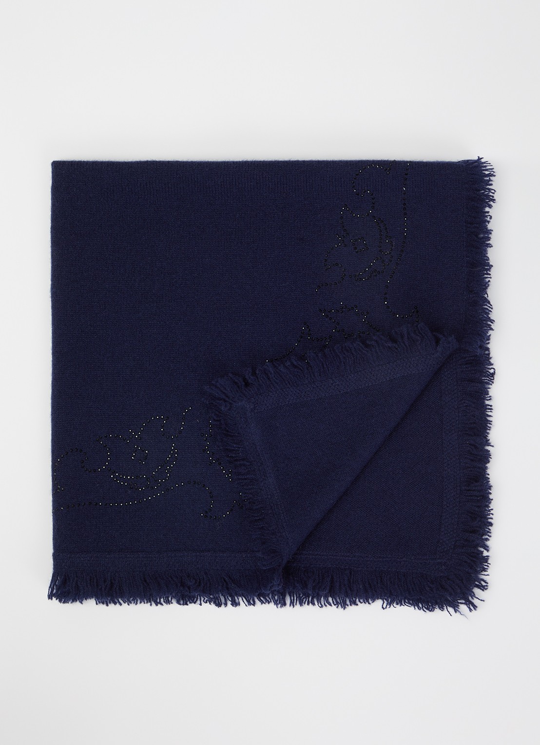 Zadig&Voltaire Stevie sjaal van kasjmier met strass 90 x 90 cm - voorkant 3 donkerblauw