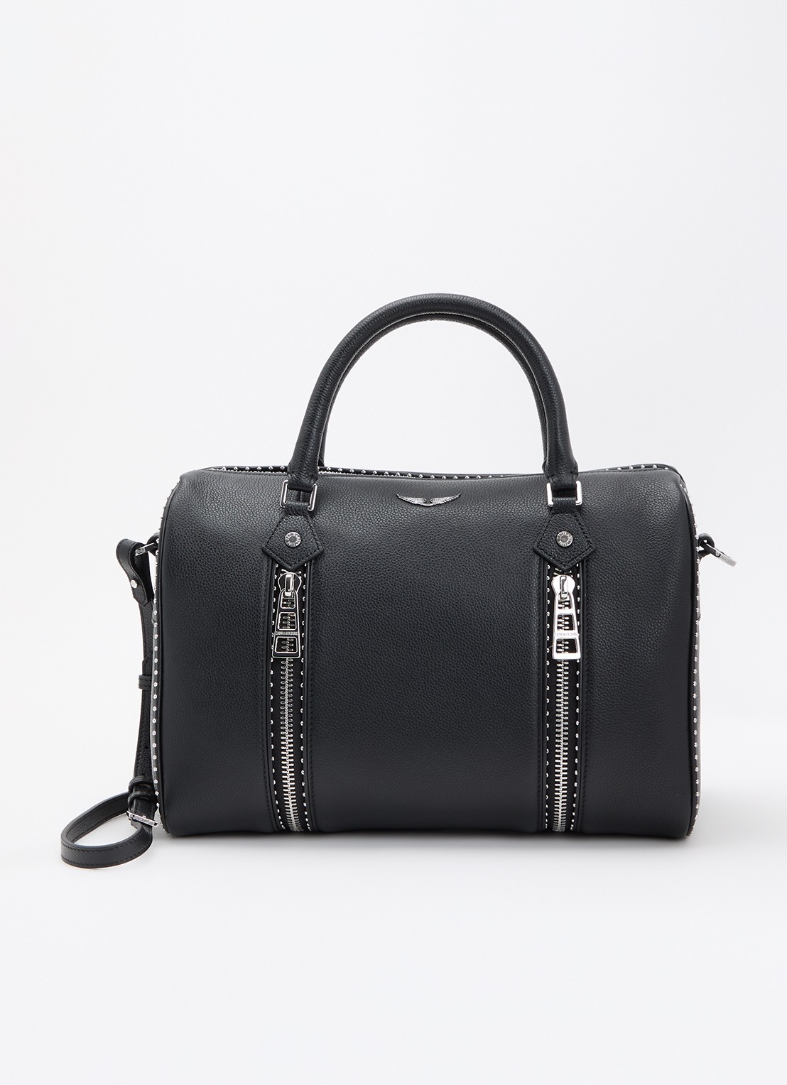 Zadig&Voltaire Sunny Medium handtas van leer met studs en afneembare schouderriem - voorkant zwart