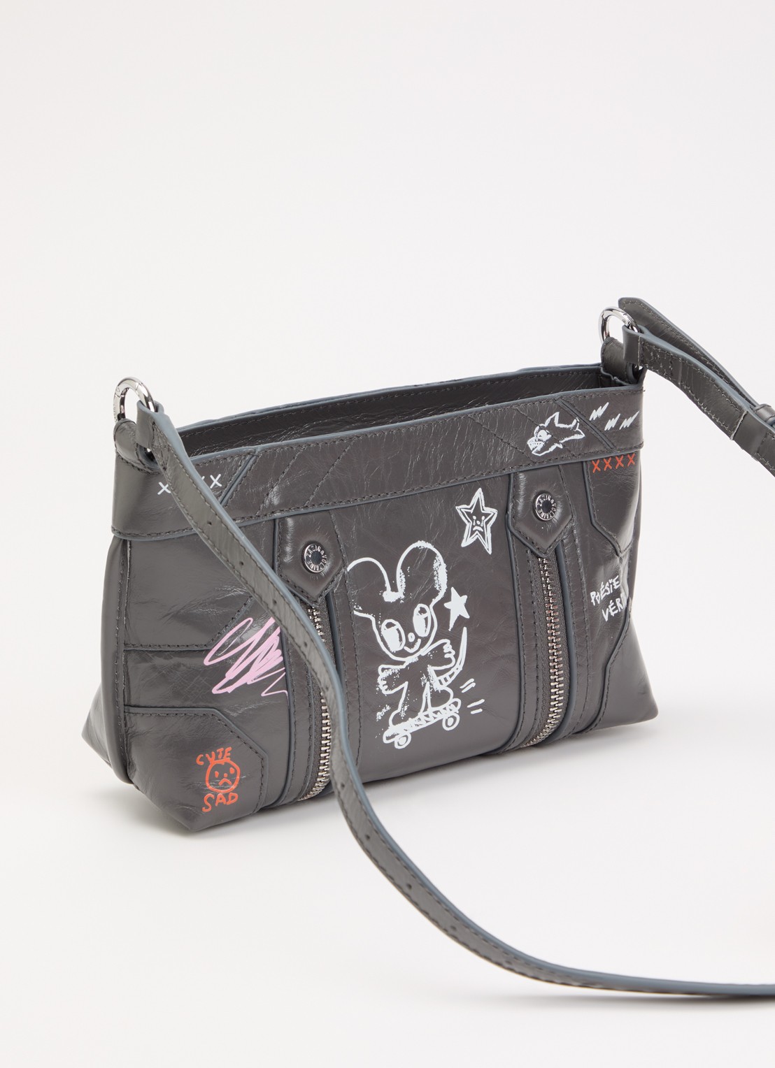 Zadig&Voltaire Sunny Mood Humberto crossbodytas van leer met print - achterkant 5 grijs