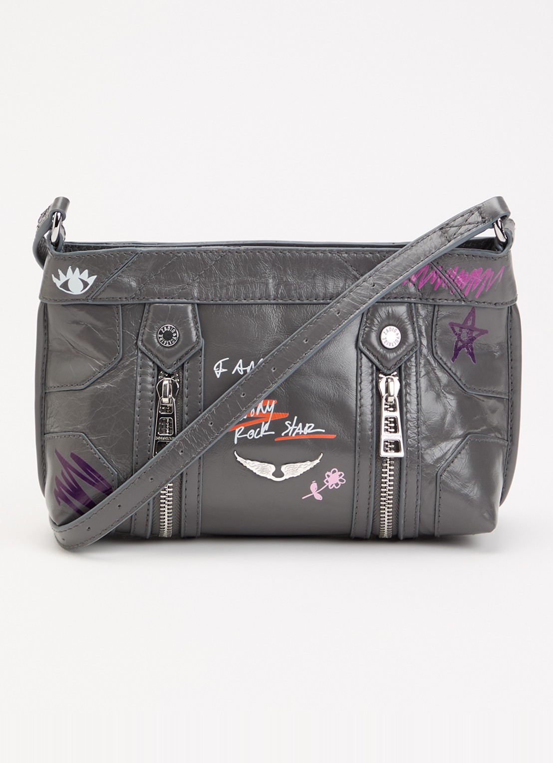 Zadig&Voltaire Sunny Mood Humberto crossbodytas van leer met print - voorkant grijs