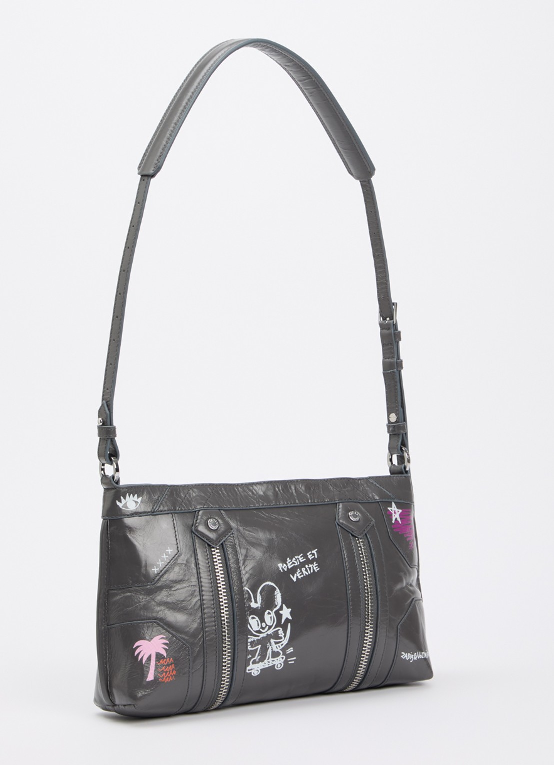 Zadig&Voltaire Sunny Moody crossbodytas van leer met print - achterkant 5 grijs
