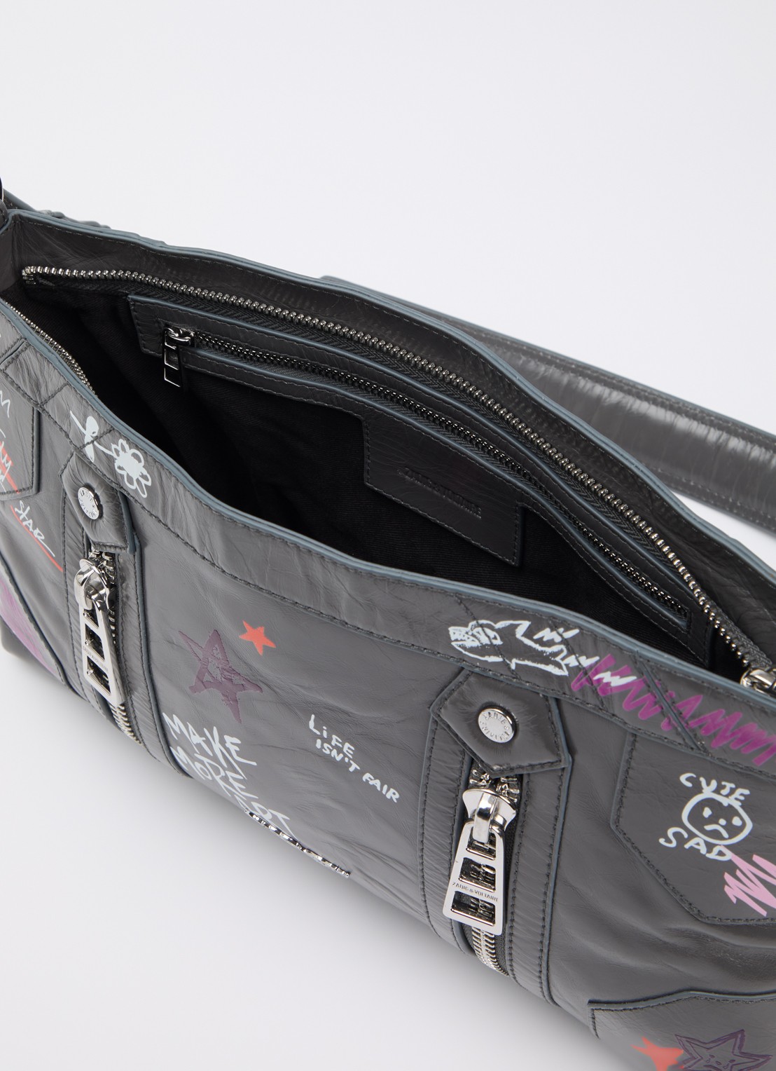 Zadig&Voltaire Sunny Moody crossbodytas van leer met print - detail 2 grijs