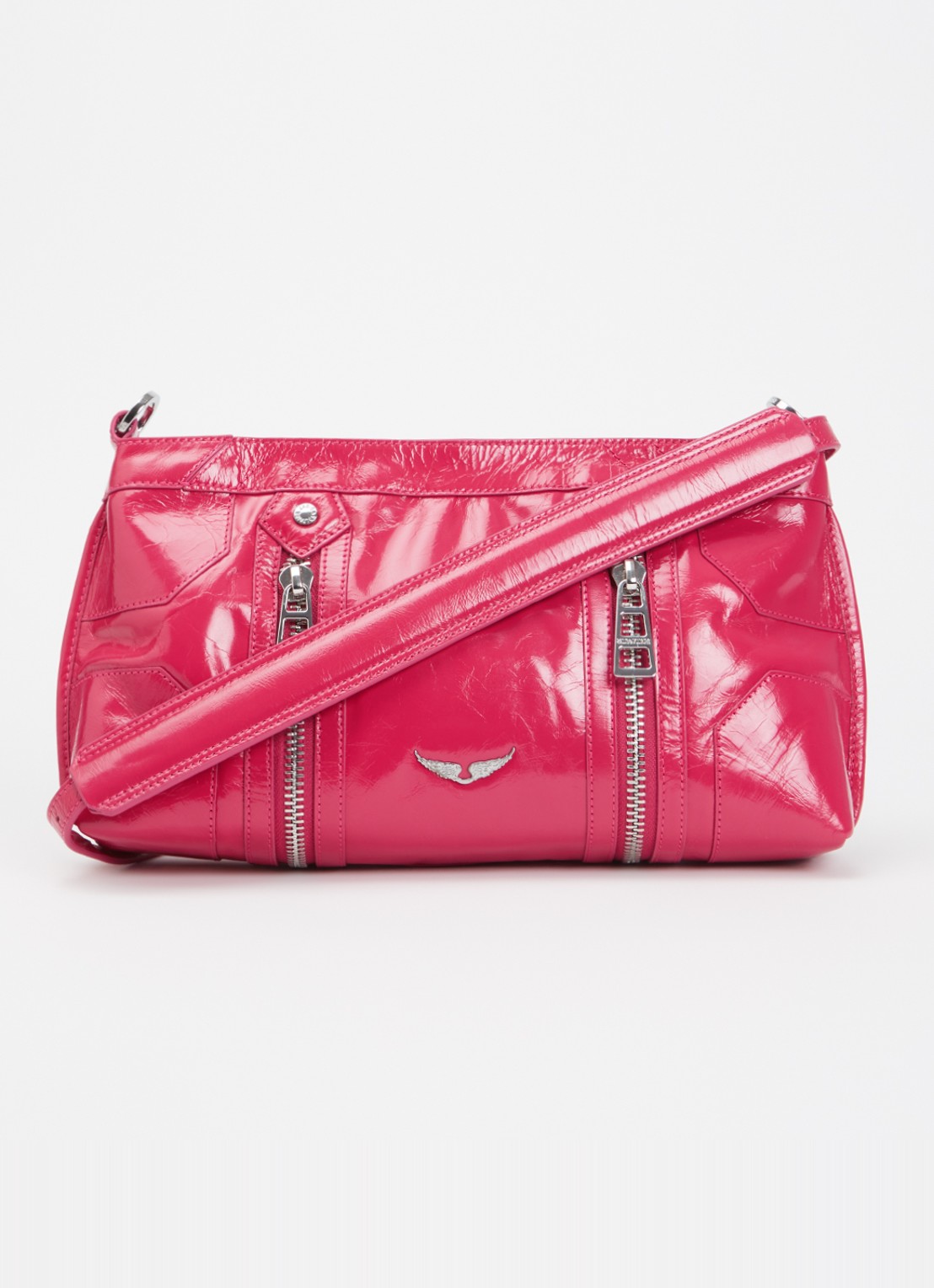 Zadig&Voltaire Sunny Moody crossbodytas van leer met verstelbare schouderriem - voorkant donkerroze