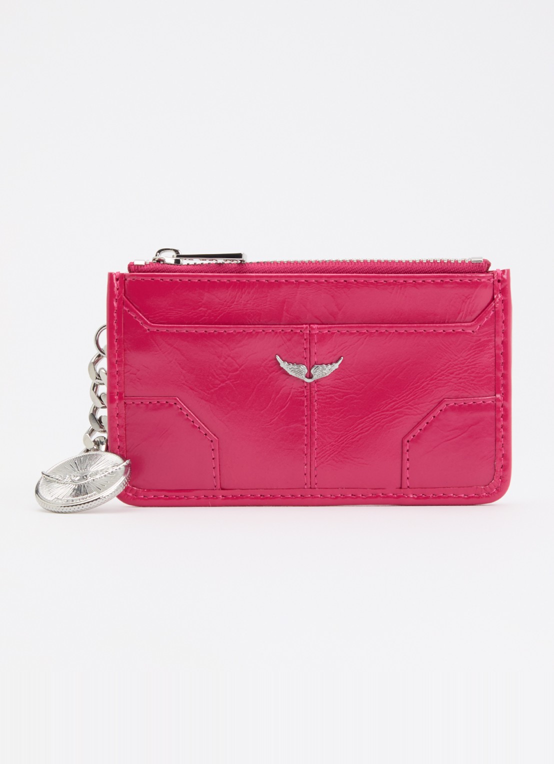Zadig&Voltaire Sunny pasjeshouder van leer - voorkant 2 roze