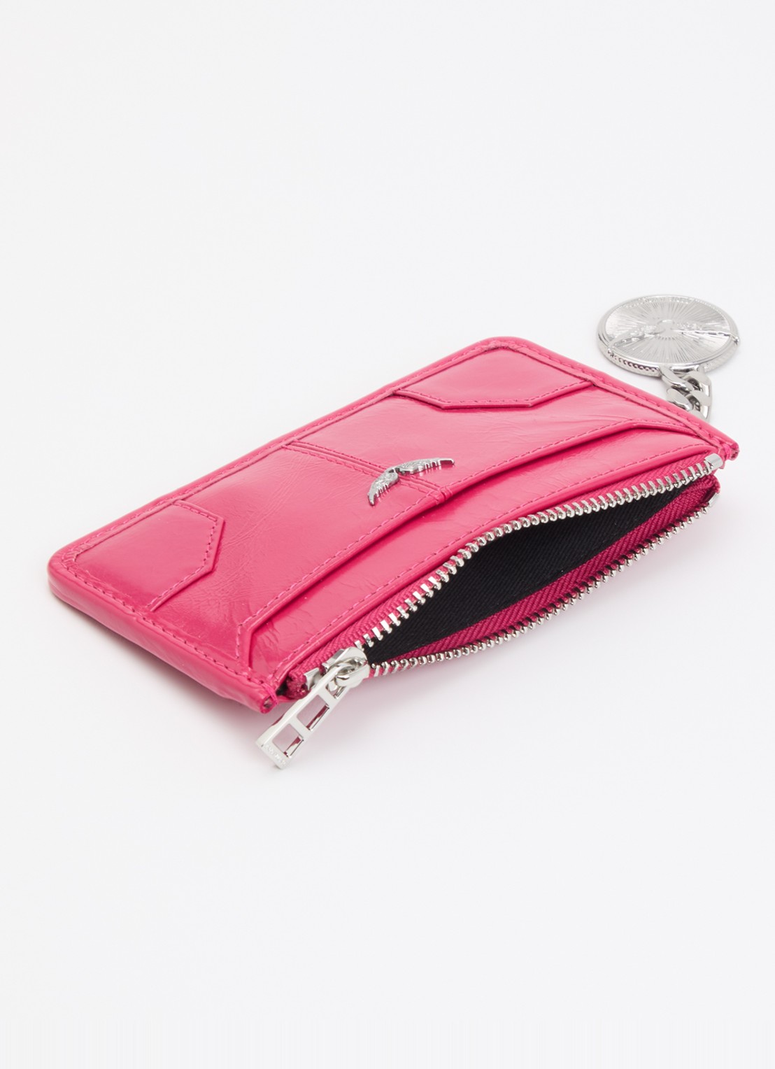 Zadig&Voltaire Sunny pasjeshouder van leer - voorkant 3 roze