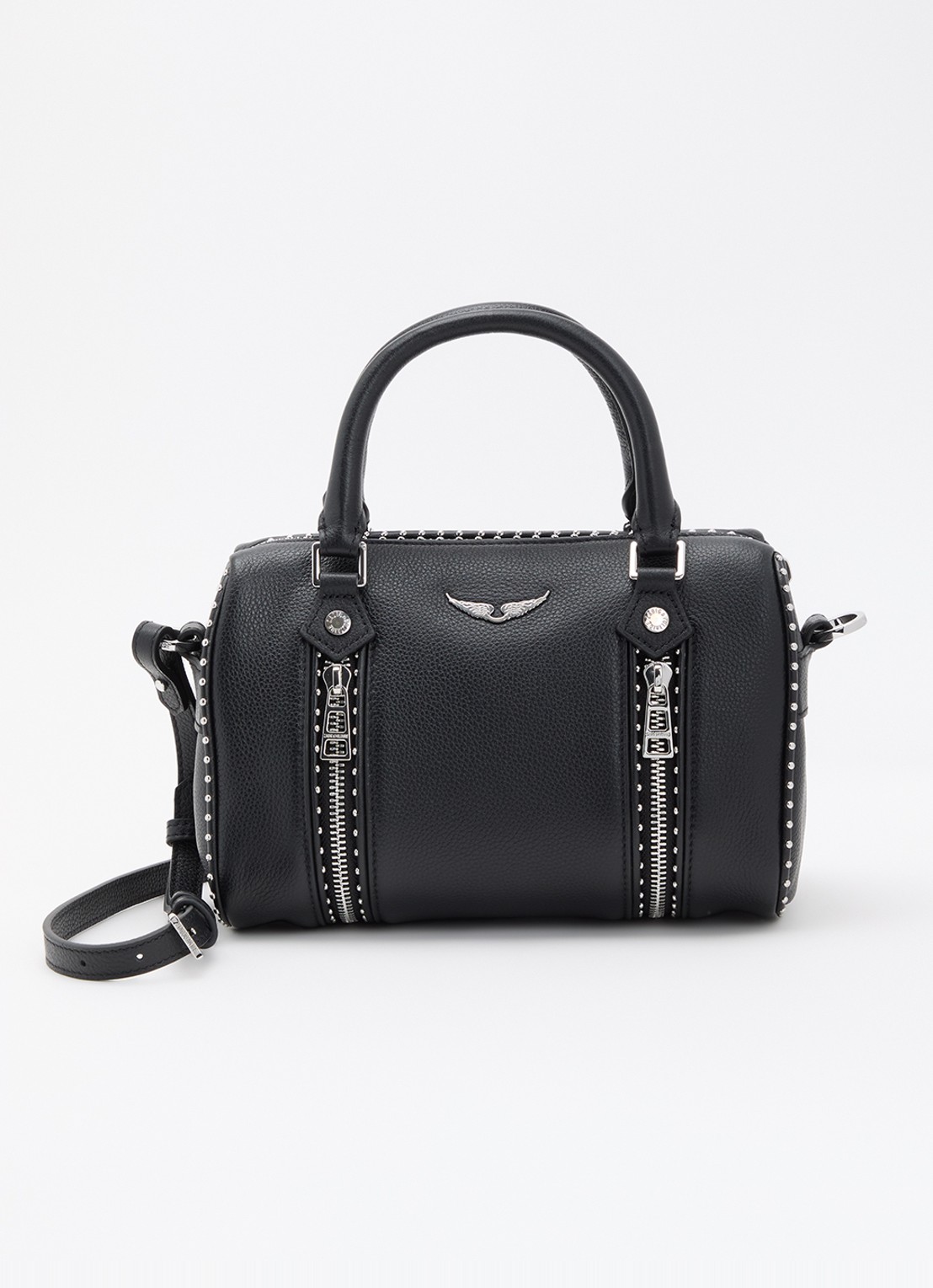 Zadig&Voltaire Sunny Small handtas van leer met studs en afneembare schouderriem - voorkant zwart