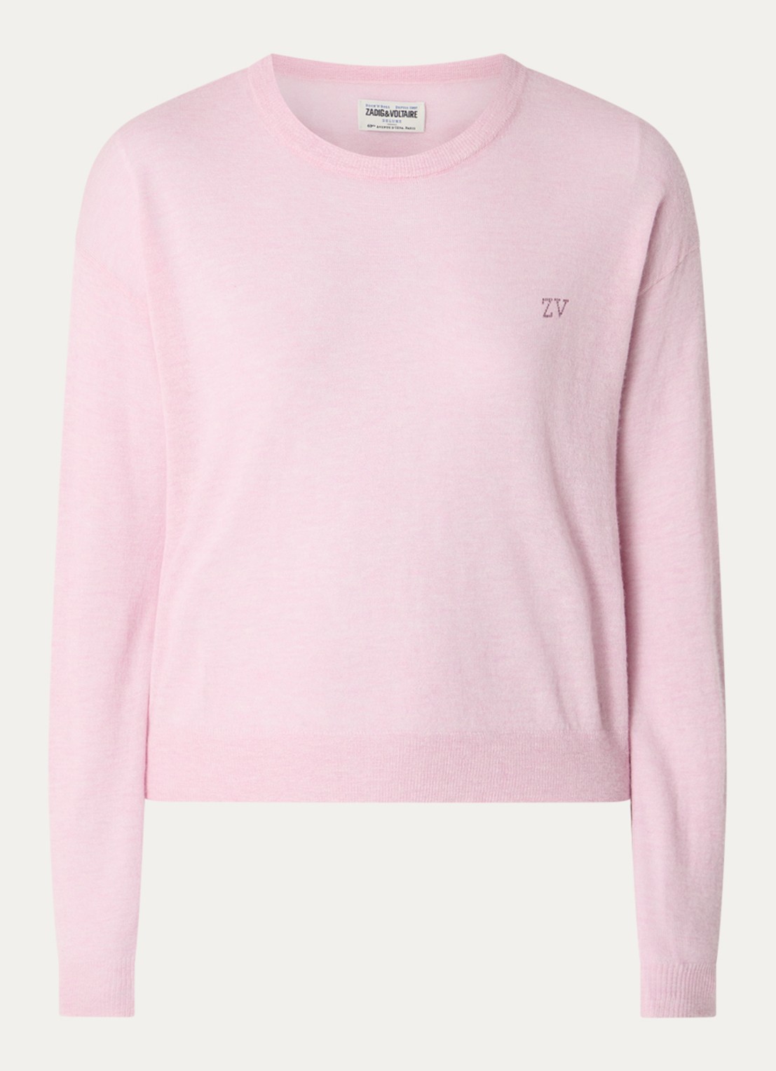 Zadig&Voltaire Swapy fijngebreide trui van kasjmier met logo en strass - voorkant 3 lichtroze