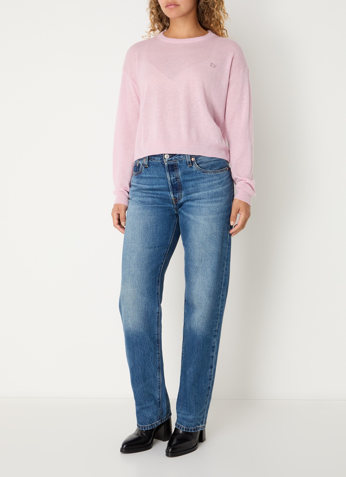 Zadig&Voltaire Swapy fijngebreide trui van kasjmier met logo en strass - voorkant 4 lichtroze