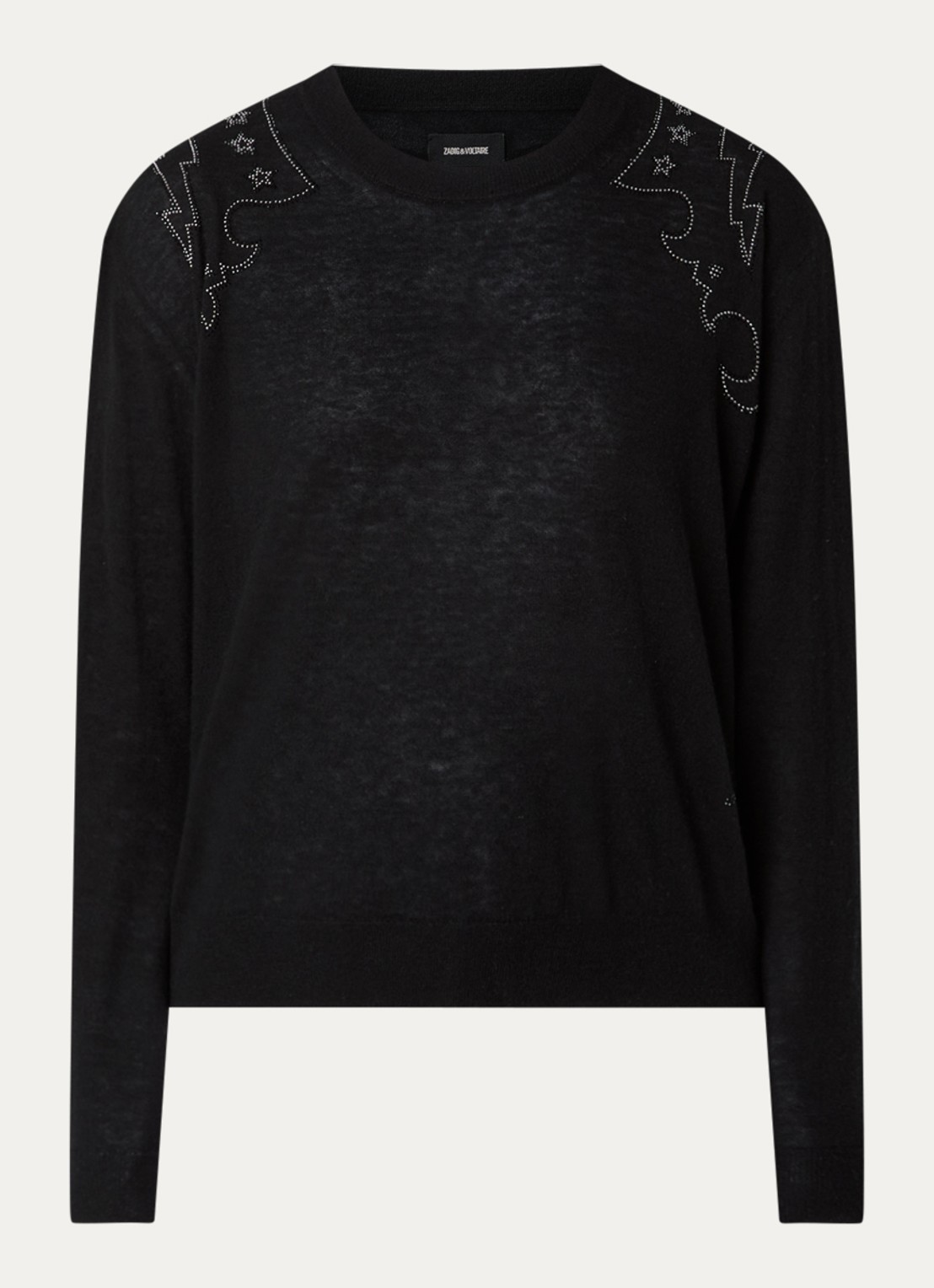 Zadig&Voltaire Swapy fijngebreide trui van kasjmier met strass - voorkant 3 grijs