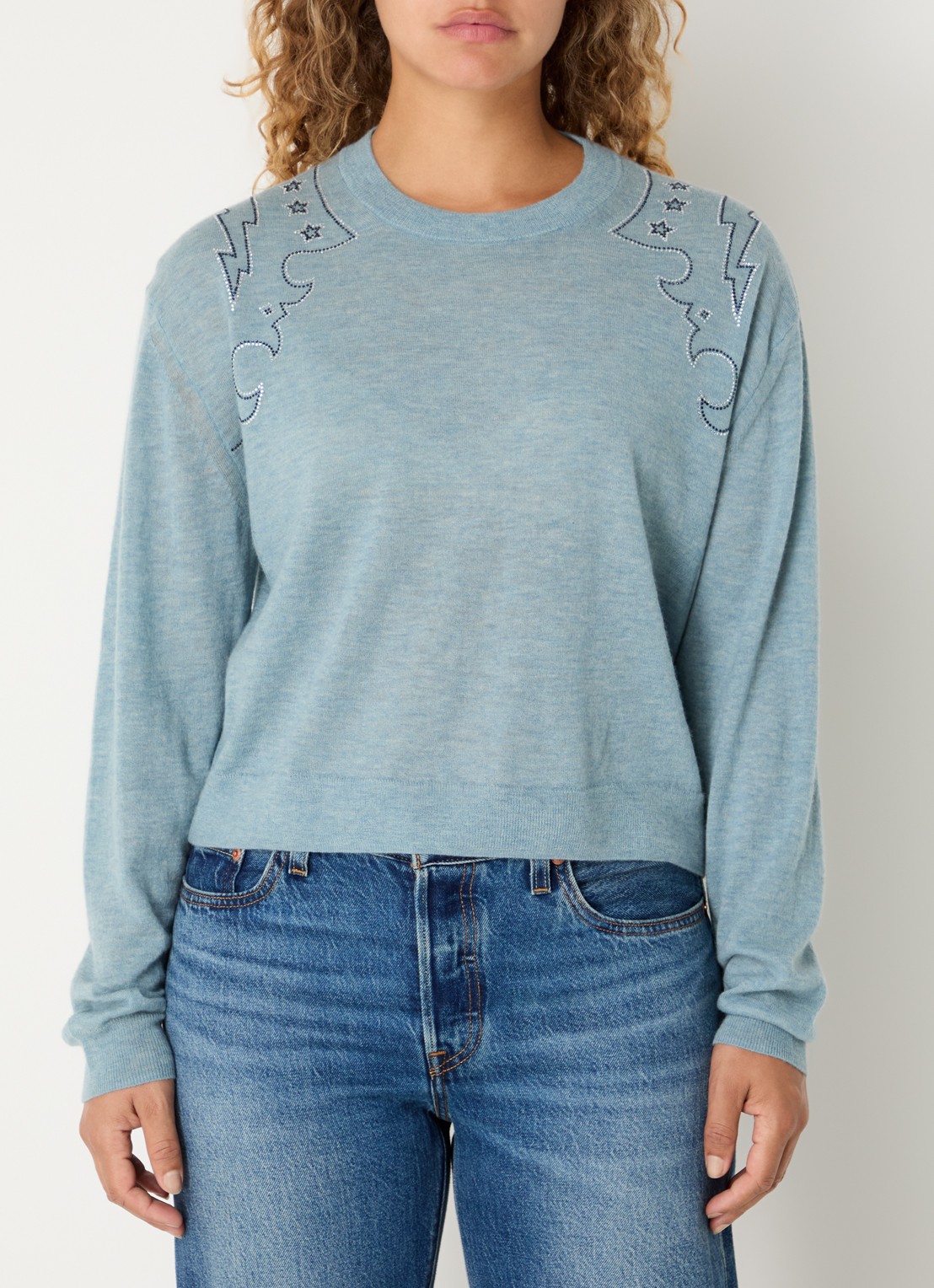 Zadig&Voltaire Swapy fijngebreide trui van kasjmier met strass - detail 3 staalblauw