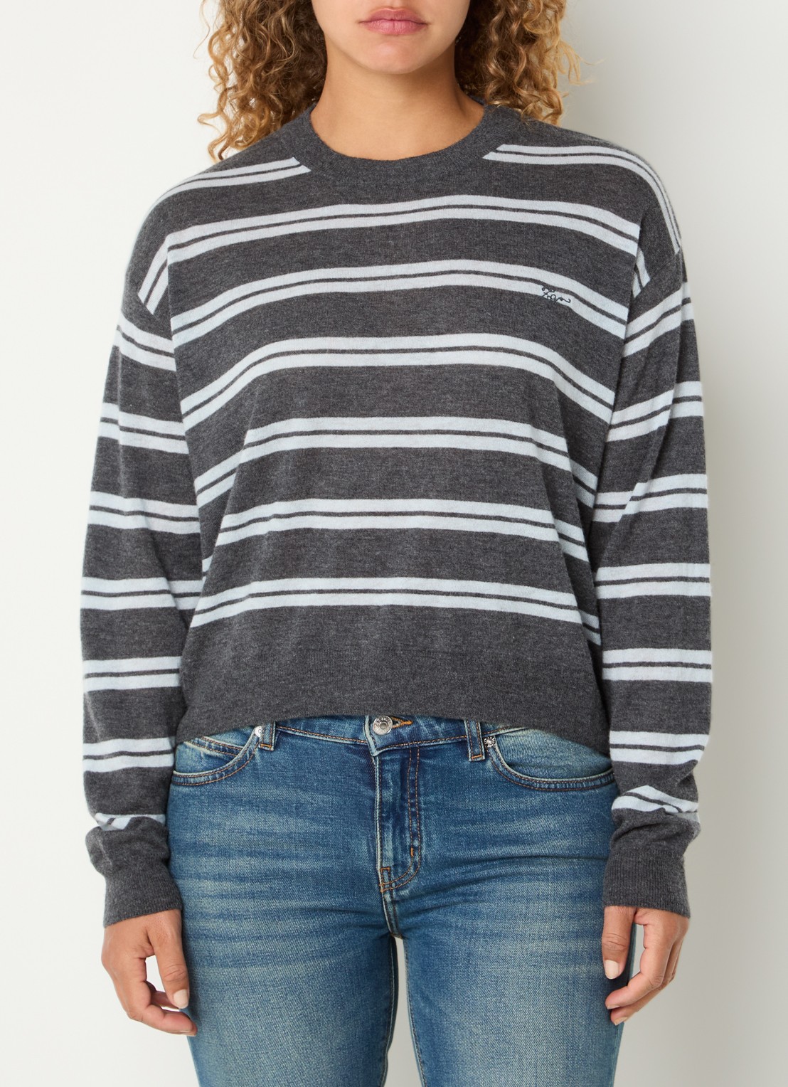 Zadig&Voltaire Swapy fijngebreide trui van kasjmier met streepprint - detail 4 antraciet