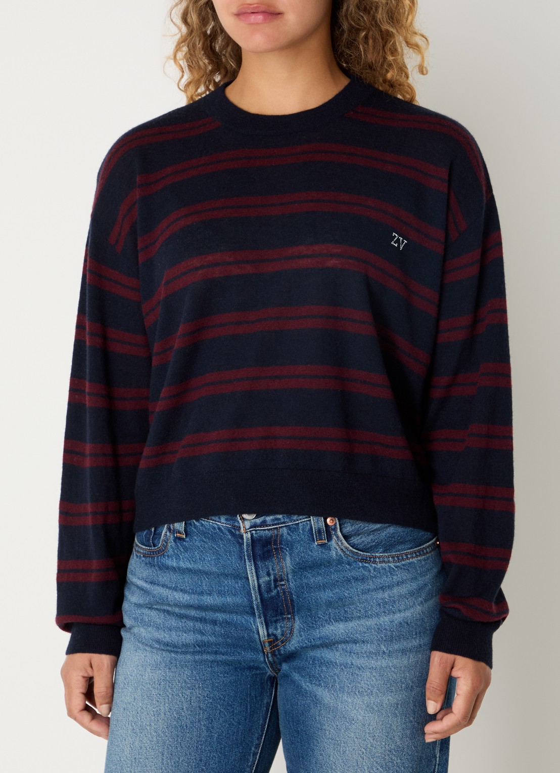 Zadig&Voltaire Swapy fijngebreide trui van kasjmier met streepprint - detail 4 donkerblauw